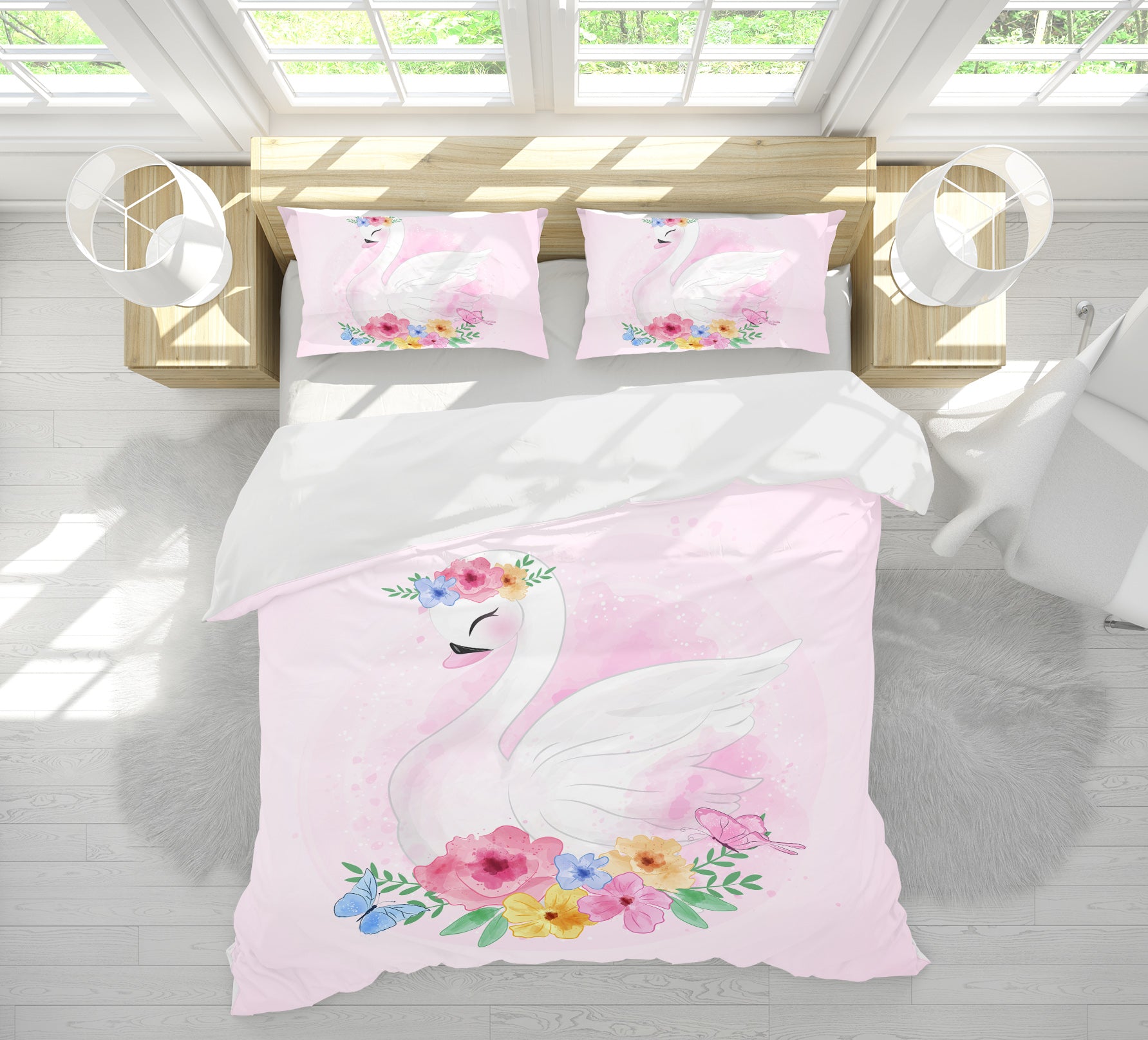 3D Flower Swan 63236 Bed Pillowcases Quilt