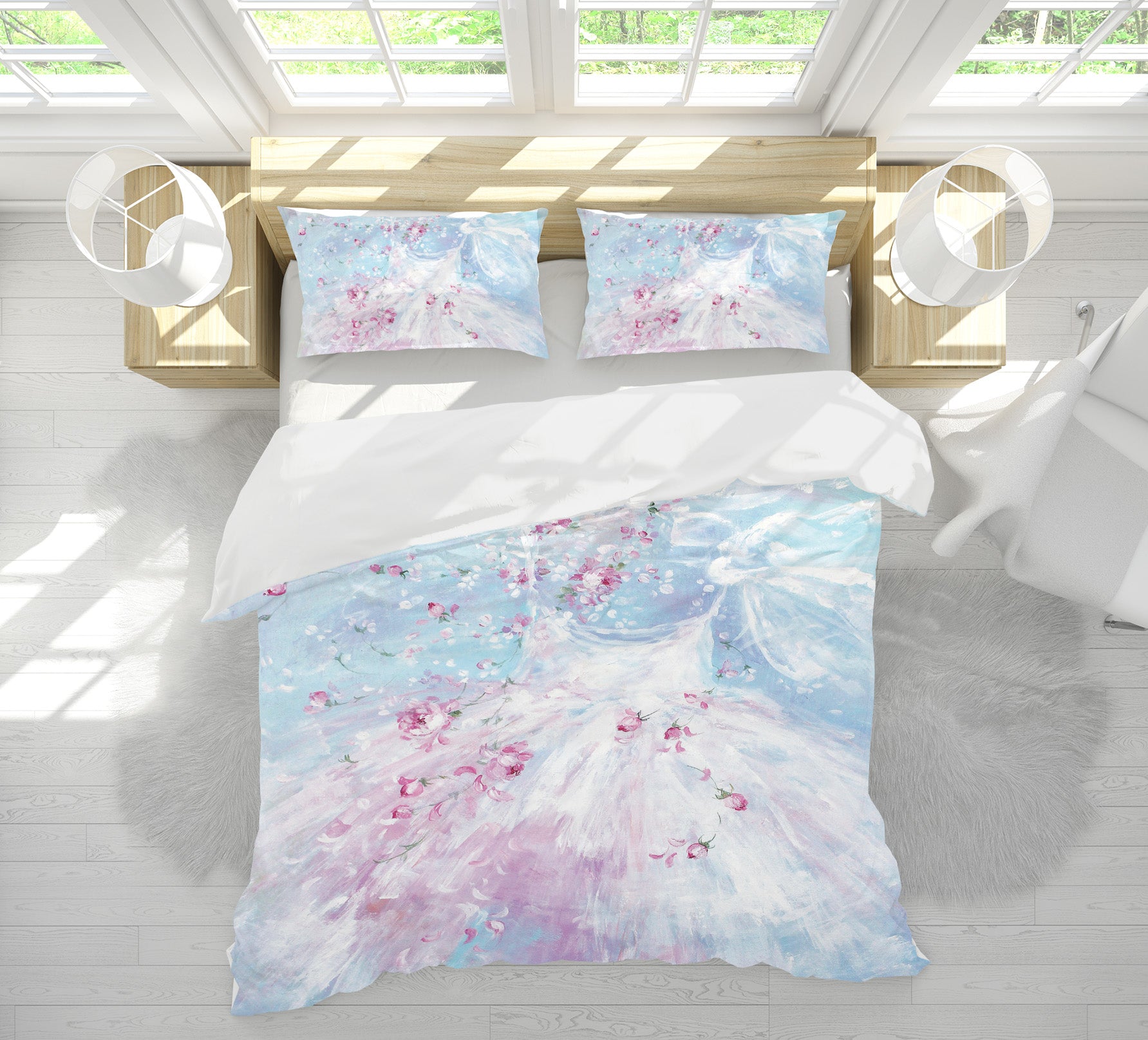 3D Petals Pink Skirt 2058 Debi Coules Bedding Bed Pillowcases Quilt