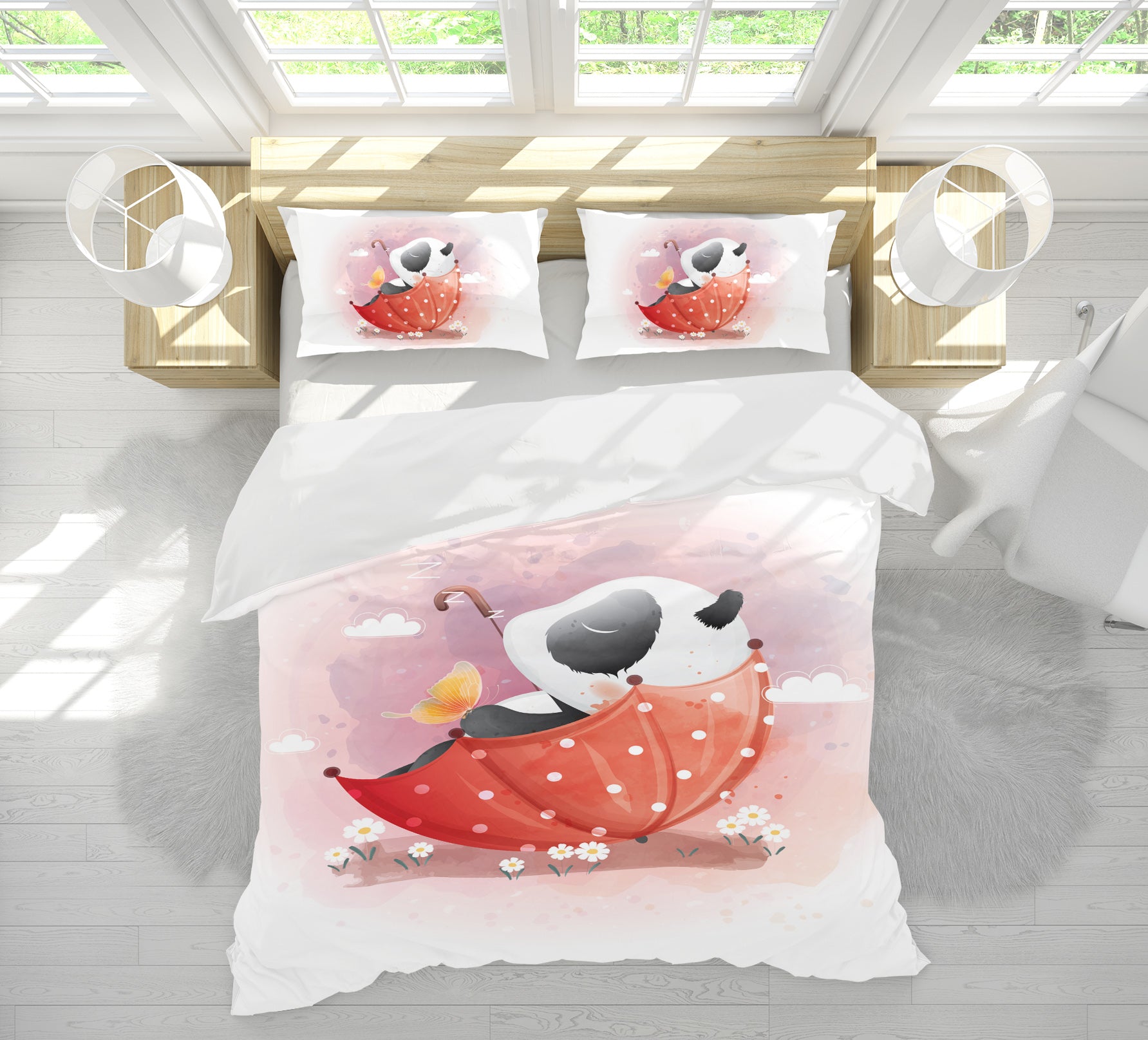3D Red Umbrella Panda 63226 Bed Pillowcases Quilt