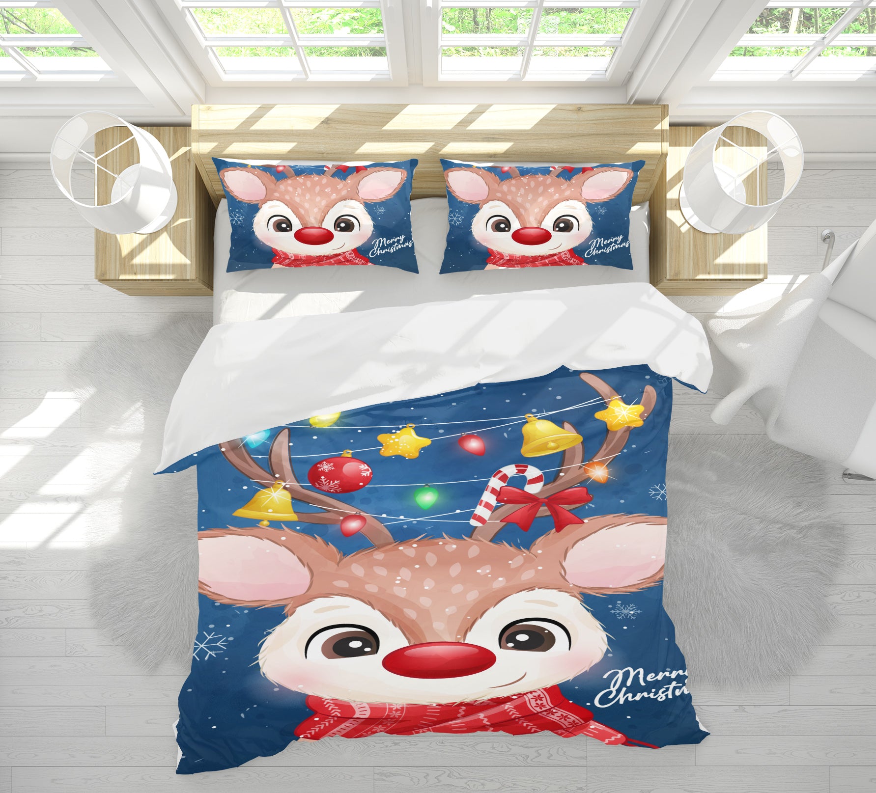 3D Deer 52207 Christmas Quilt Duvet Cover Xmas Bed Pillowcases