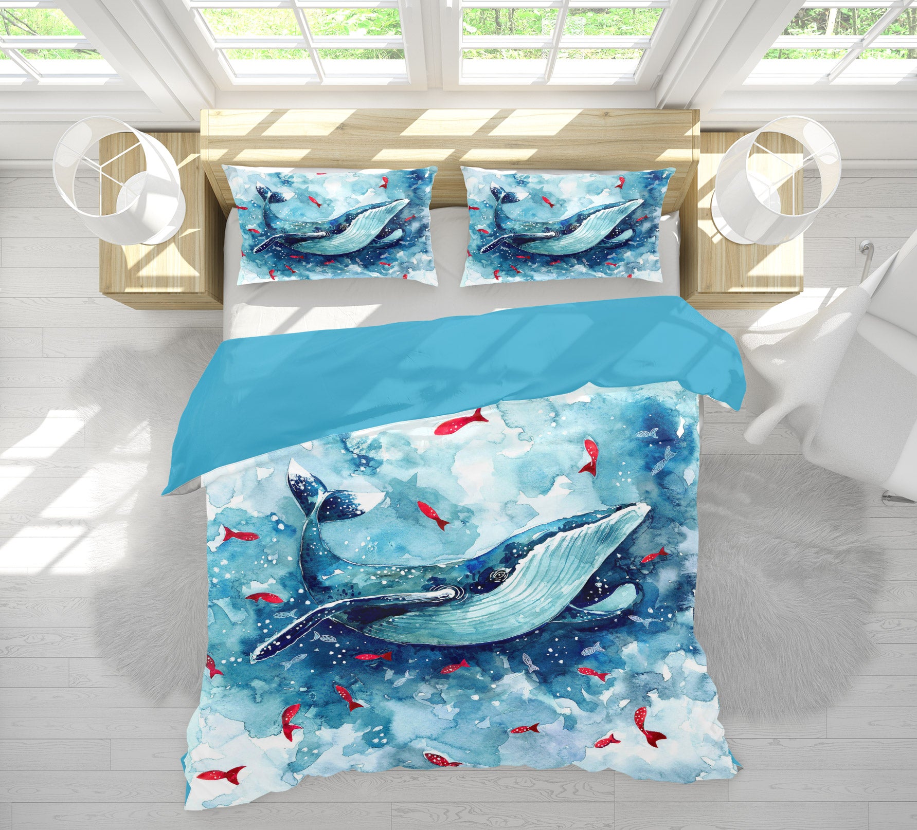 3D Blue Whale 035 Bed Pillowcases Quilt