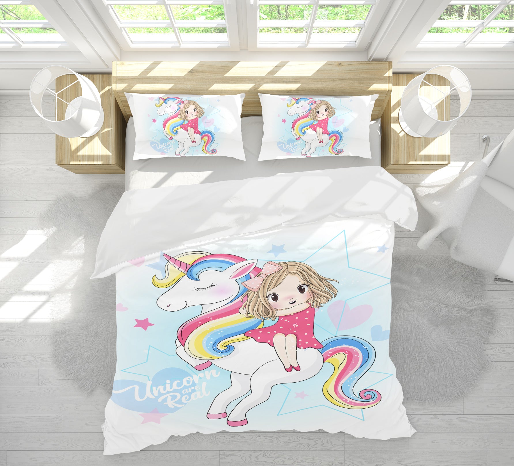 3D Rainbow Unicorn Girl 63221 Bed Pillowcases Quilt