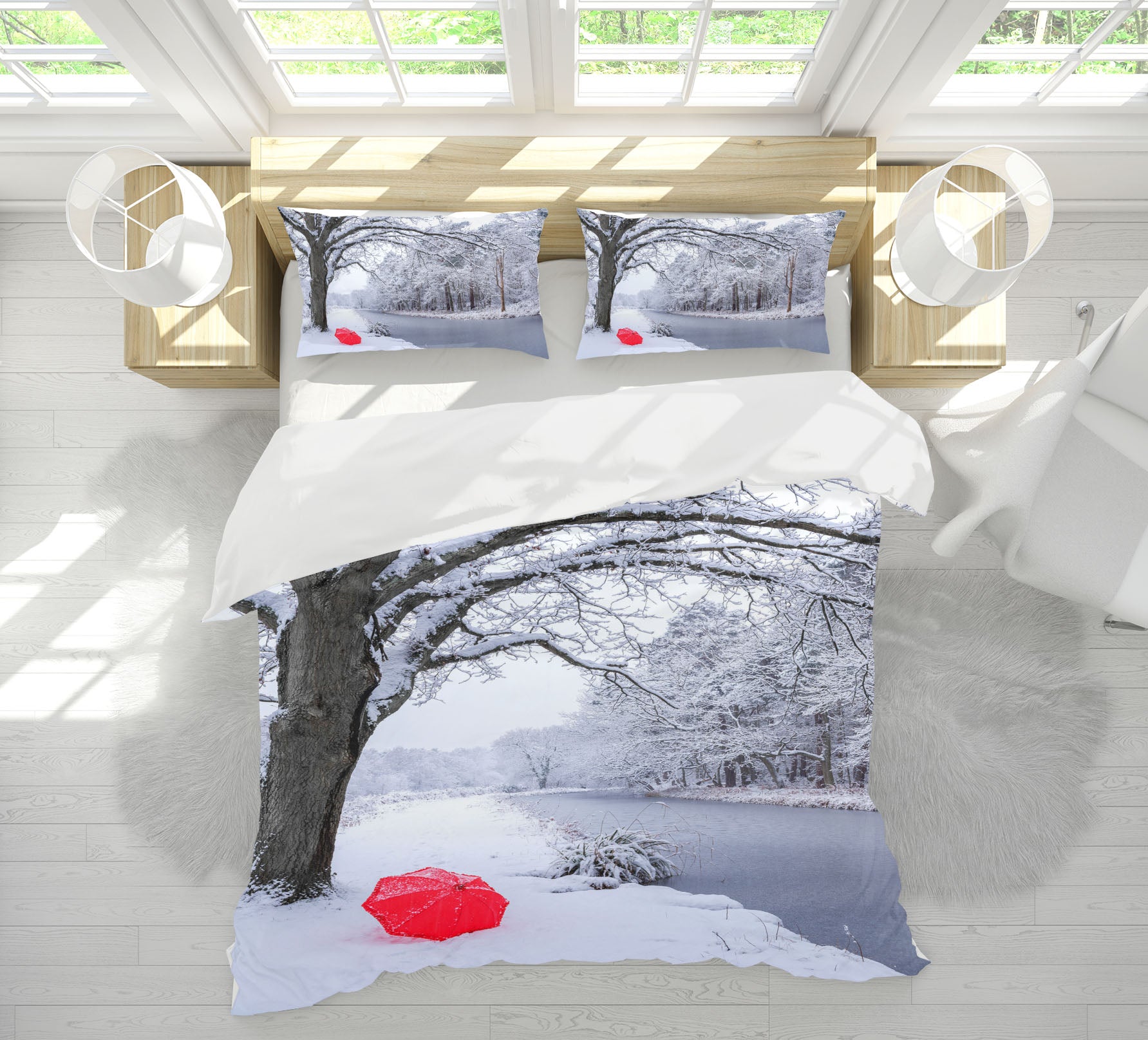 3D Snow Tree Red Umbrella 85156 Assaf Frank Bedding Bed Pillowcases Quilt