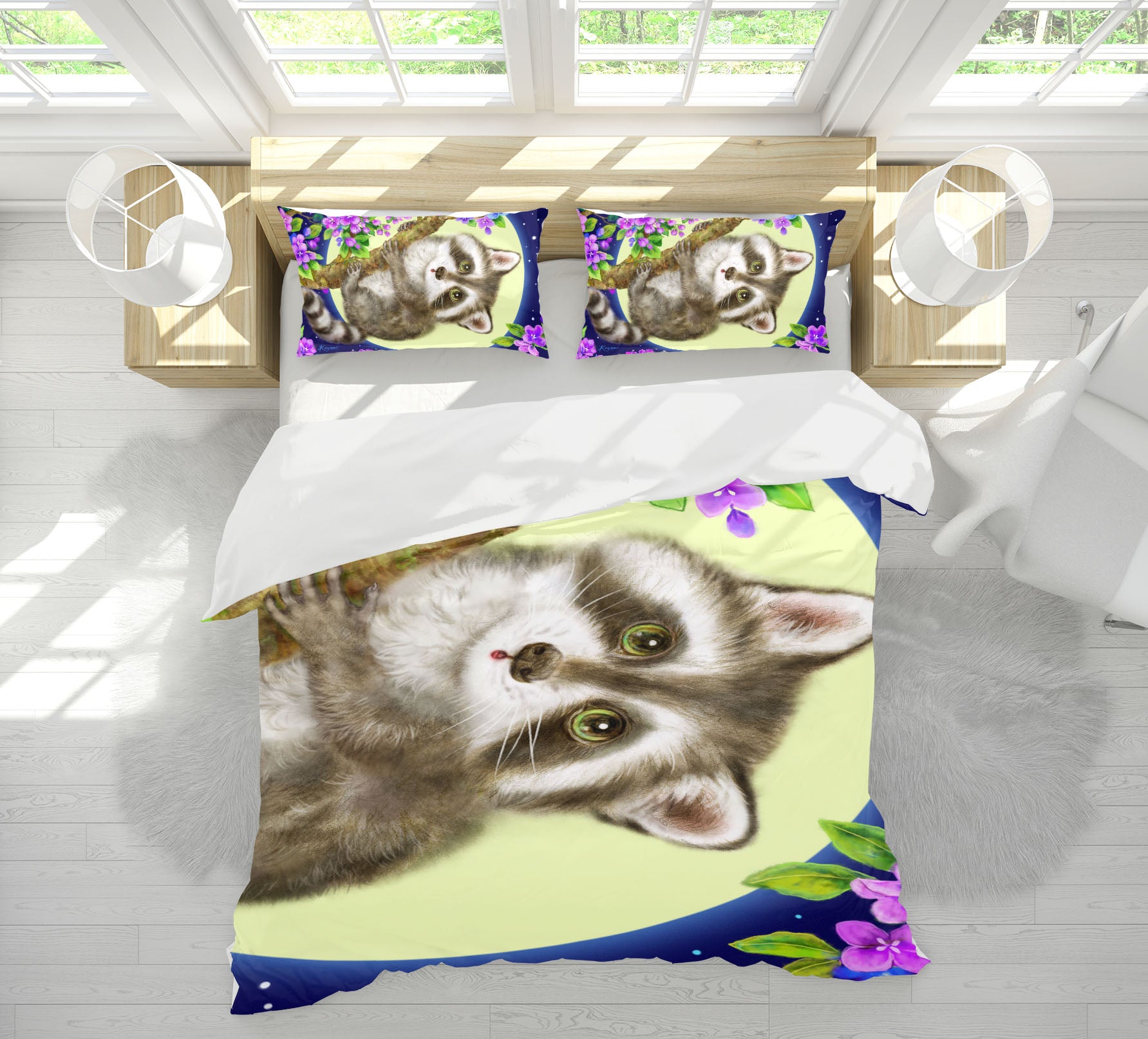 3D Flower Moon Tanuki 5954 Kayomi Harai Bedding Bed Pillowcases Quilt Cover Duvet Cover