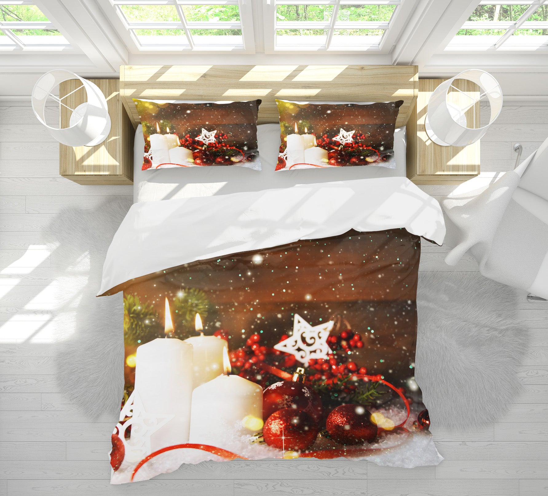 3D White Candle 53006 Christmas Quilt Duvet Cover Xmas Bed Pillowcases