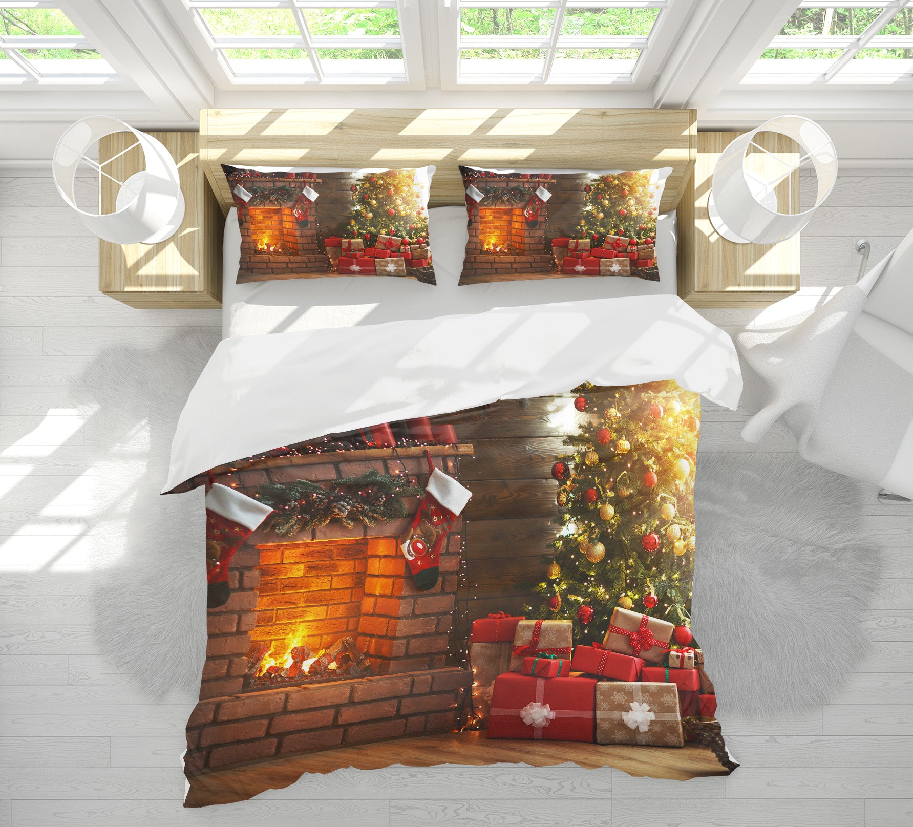 3D Fireplace Gift 53010 Christmas Quilt Duvet Cover Xmas Bed Pillowcases