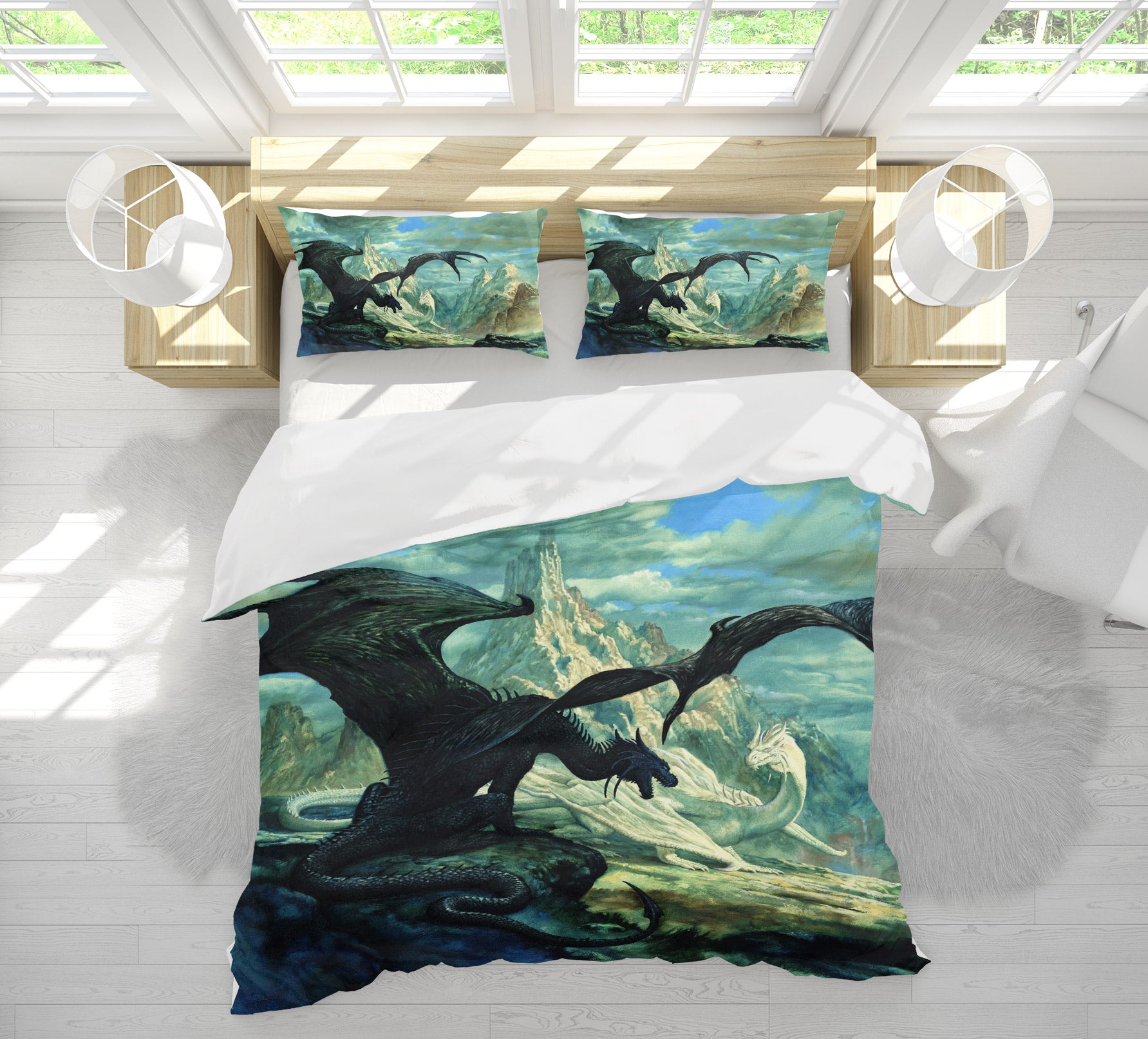 3D Snow Mountain Black White Dragon 7003 Ciruelo Bedding Bed Pillowcases Quilt