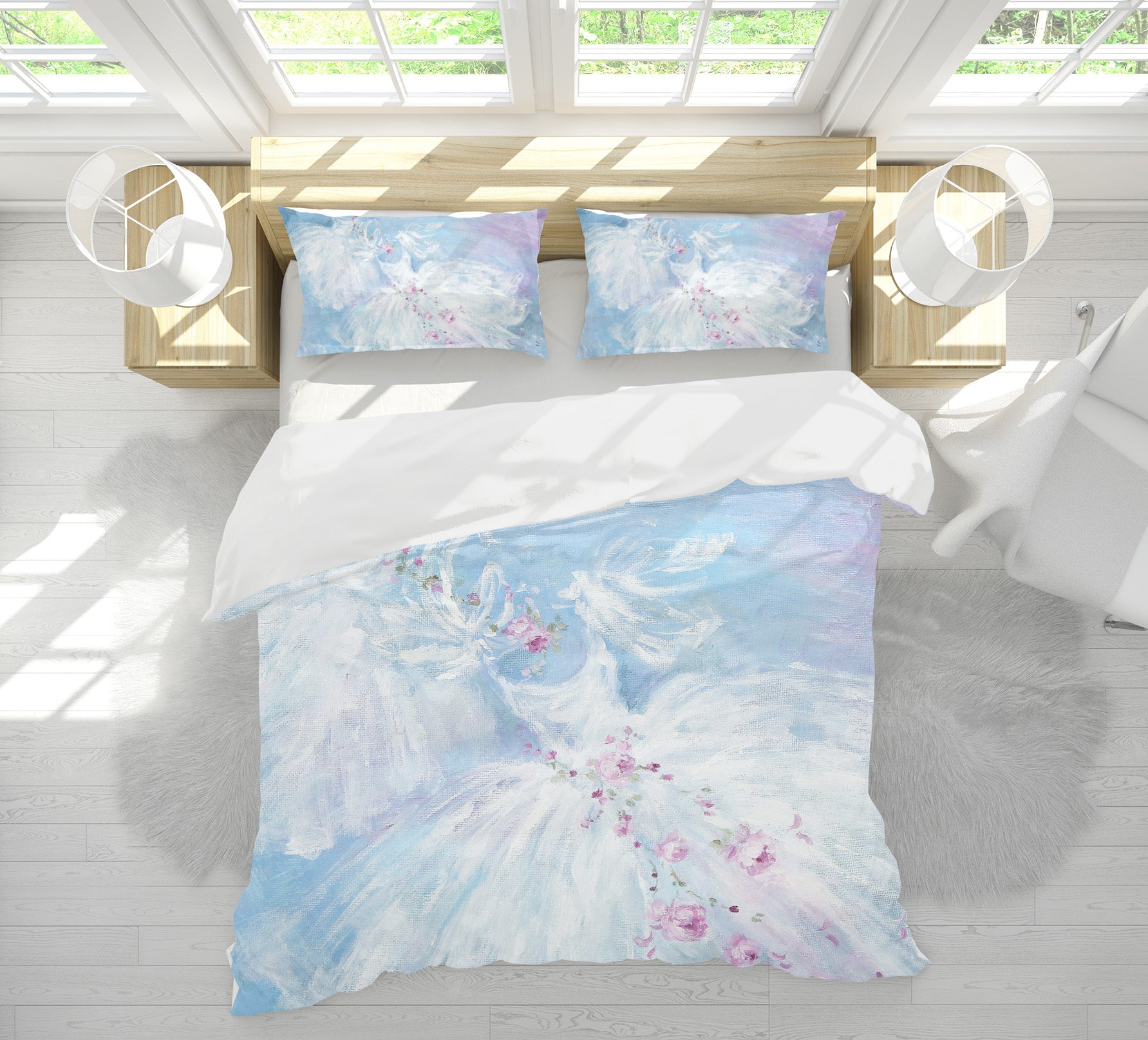3D White Dress Pink Flower 2019 Debi Coules Bedding Bed Pillowcases Quilt