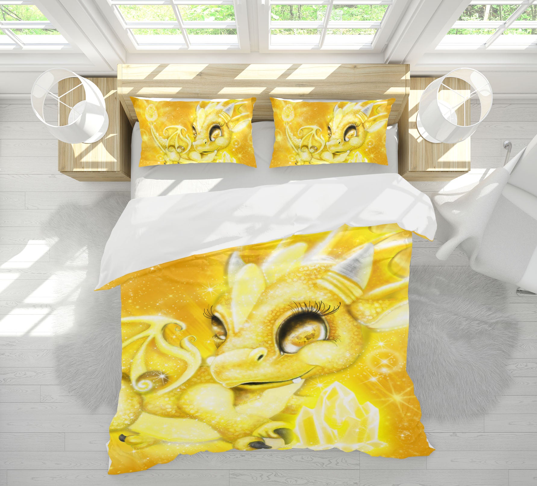 3D Yellow Crystal Dragon 8580 Sheena Pike Bedding Bed Pillowcases Quilt Cover Duvet Cover