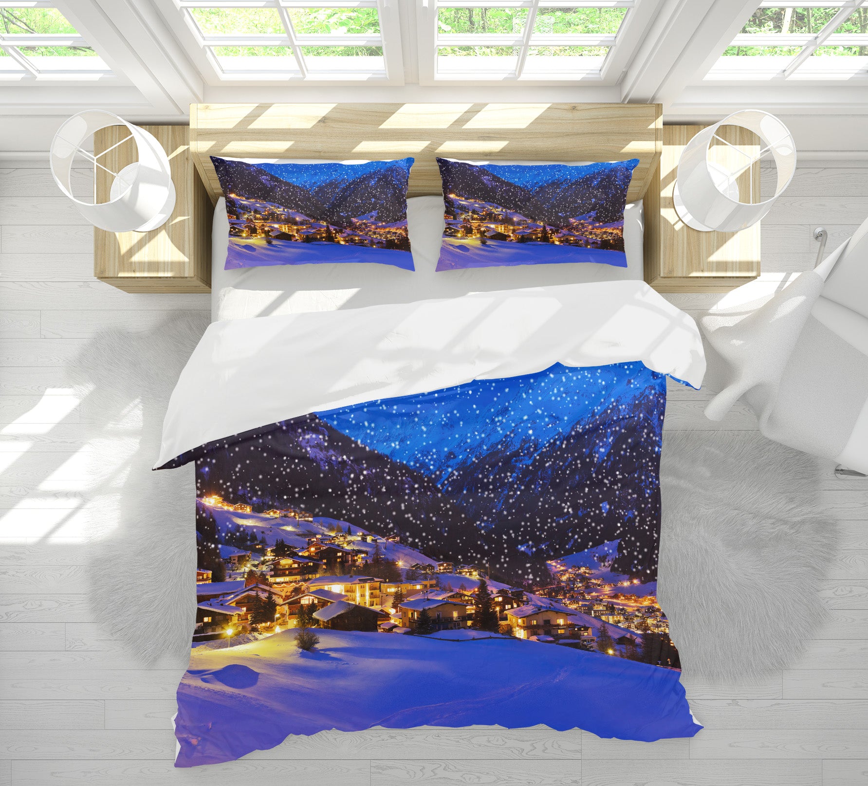 3D Snow Mountain House 53022 Christmas Quilt Duvet Cover Xmas Bed Pillowcases