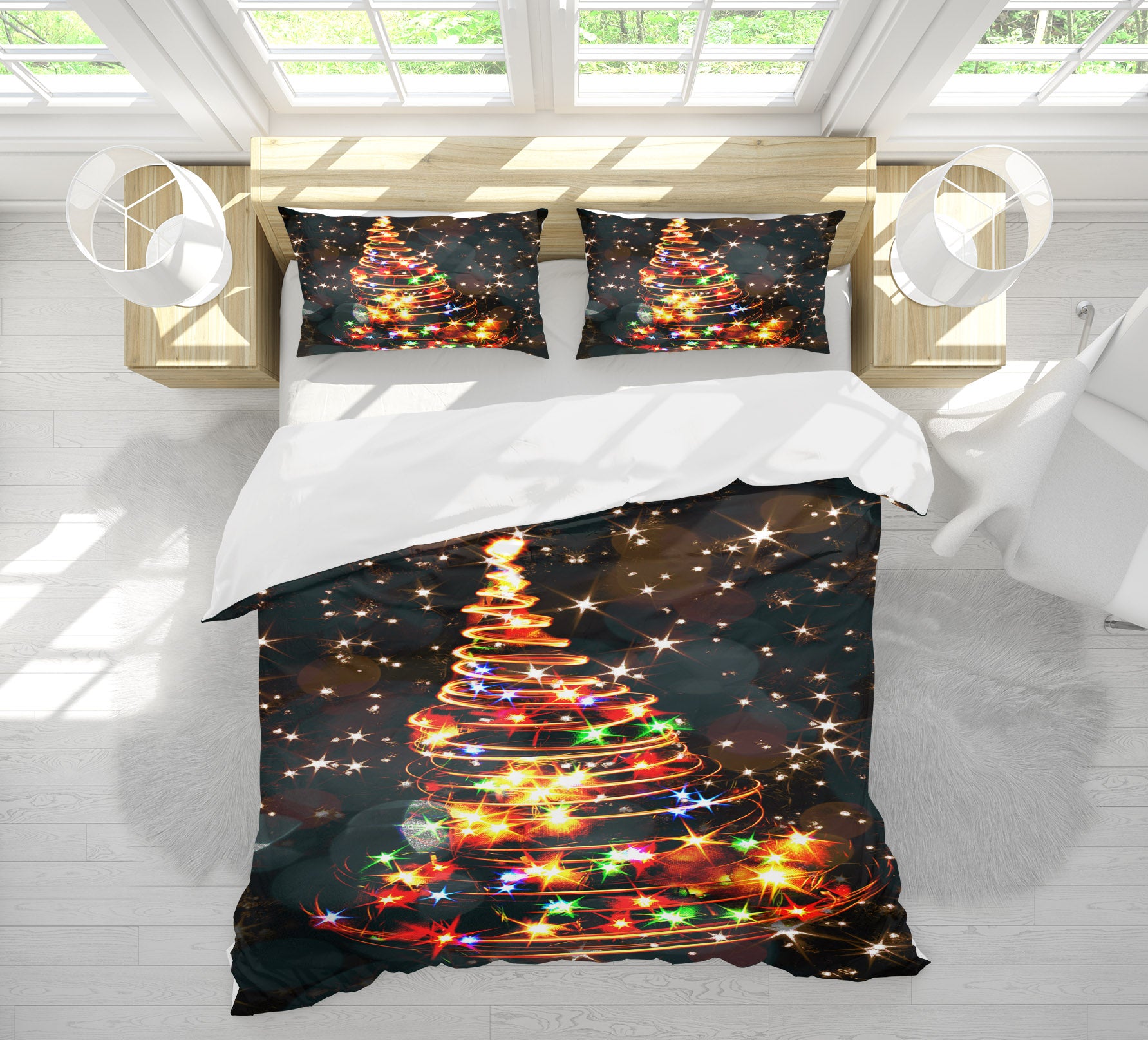 3D Colored Lights Tree 53019 Christmas Quilt Duvet Cover Xmas Bed Pillowcases