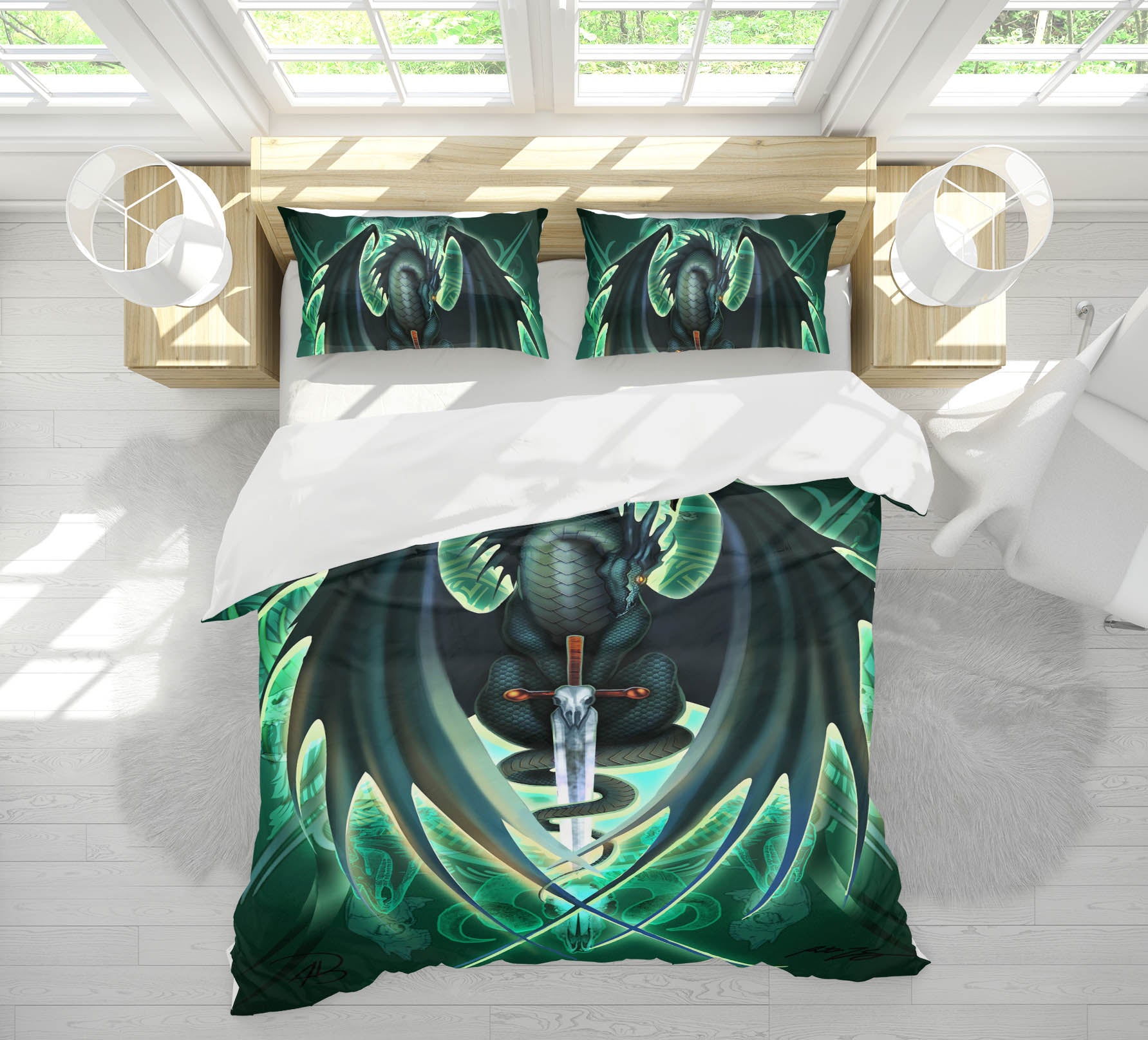 3D Green Dragon 8326 Ruth Thompson Bedding Bed Pillowcases Quilt Cover Duvet Cover