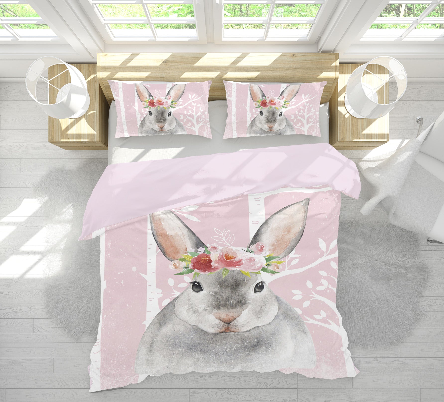 3D Tree Bunny Flower 007 Uta Naumann Bedding Bed Pillowcases Quilt