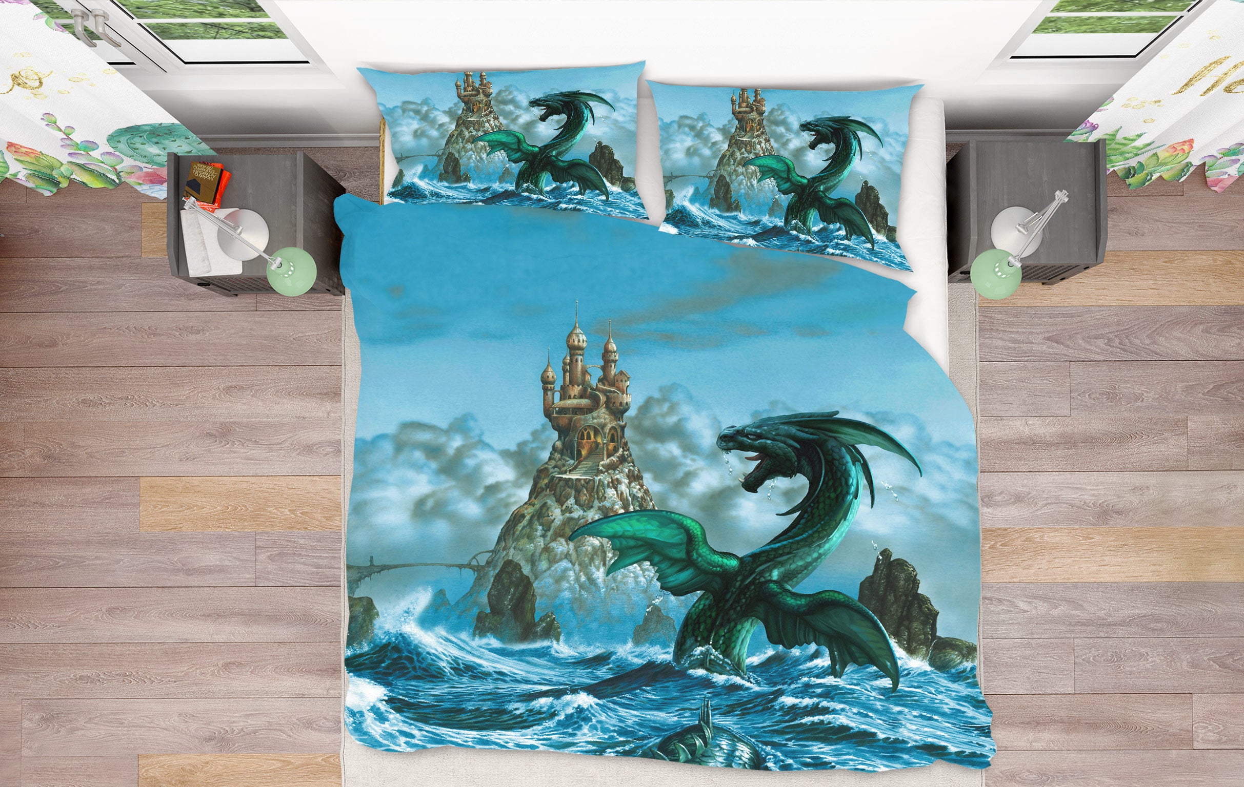 3D Sea Dragon Mountain Castle 6167 Ciruelo Bedding Bed Pillowcases Quilt