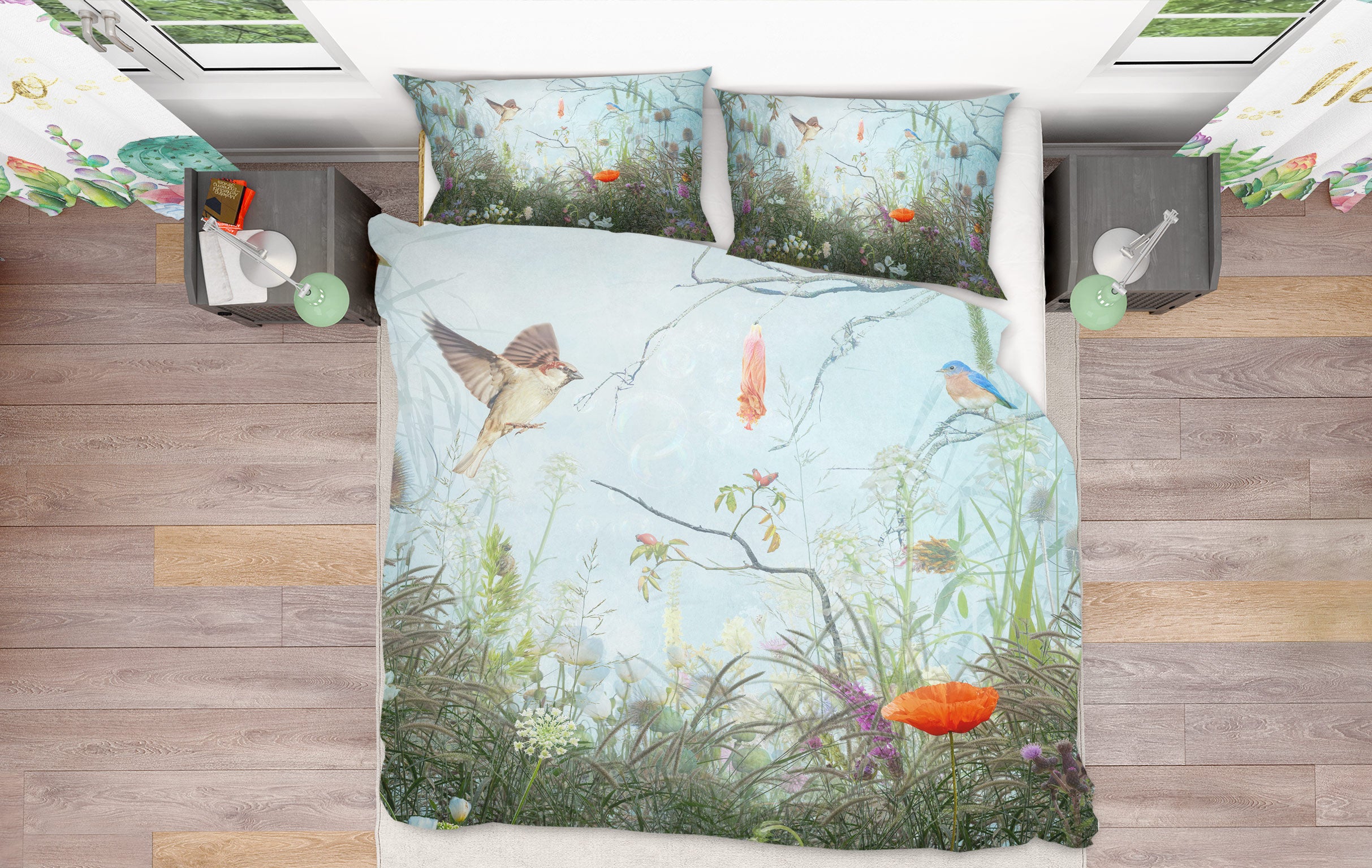 3D Flower Bush Bird 8522 Beth Sheridan Bedding Bed Pillowcases Quilt