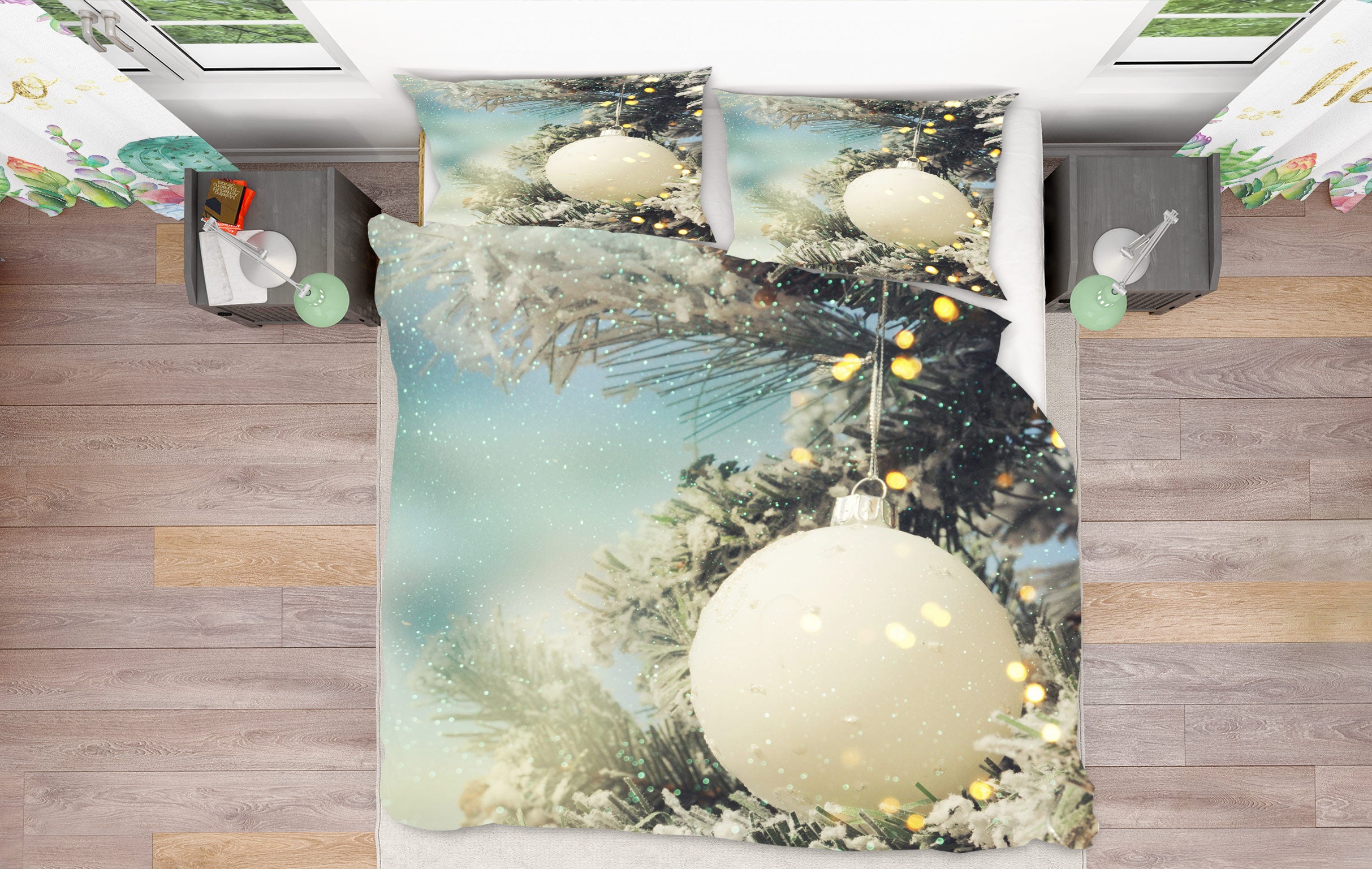 3D White Ball 52133 Christmas Quilt Duvet Cover Xmas Bed Pillowcases