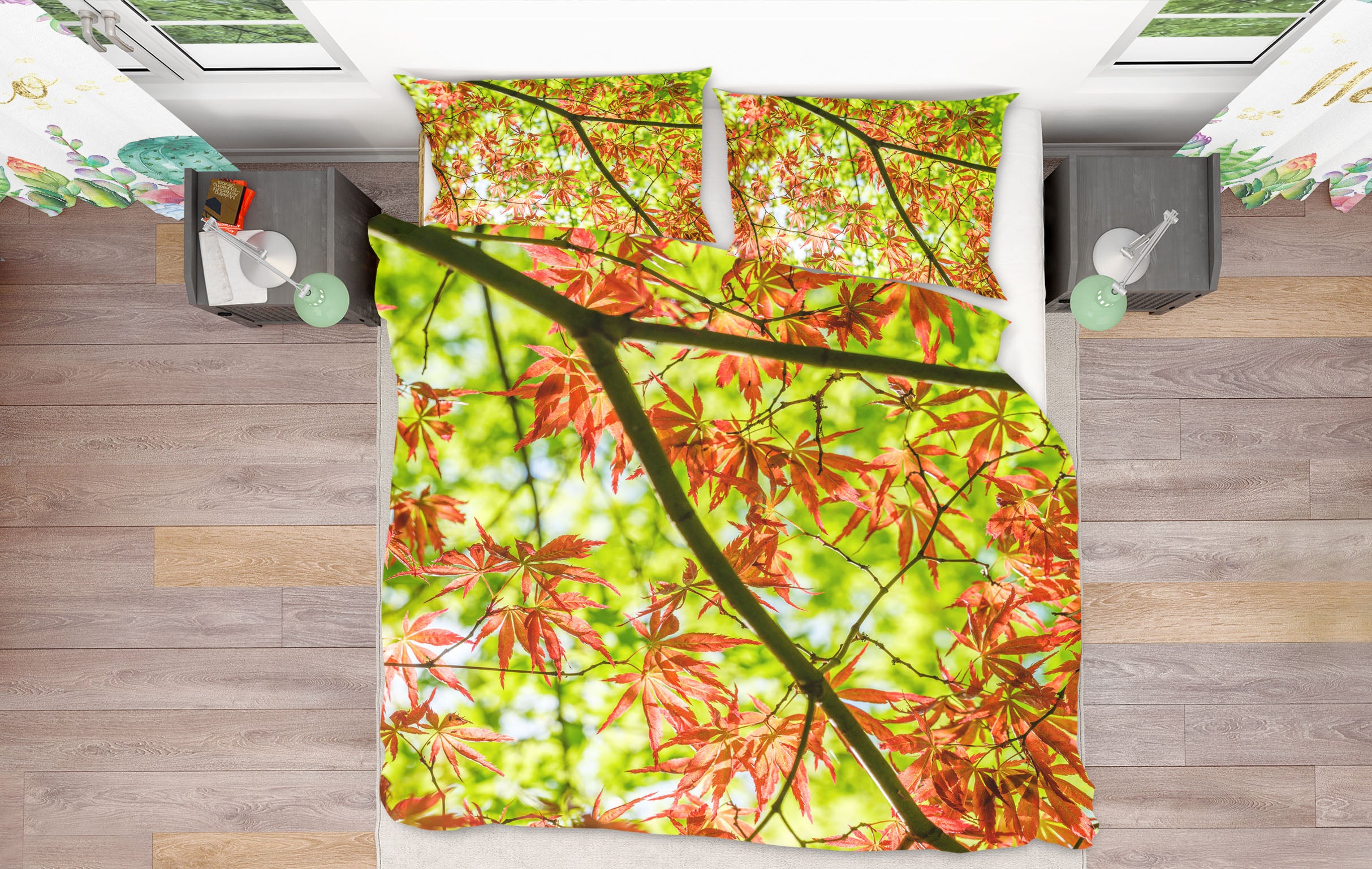 3D Red Maple Leaf 7190 Assaf Frank Bedding Bed Pillowcases Quilt Cover Duvet Cover