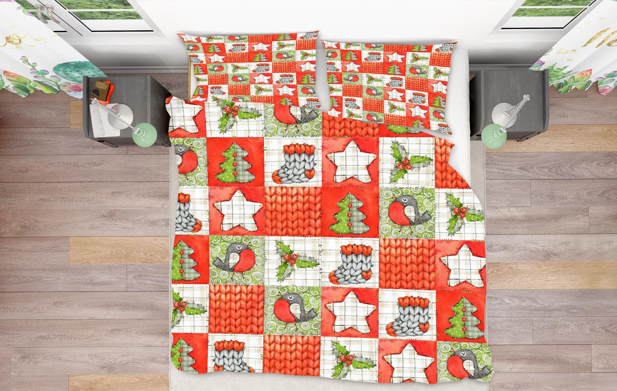 3D Tree Sock Checkered Pattern 52135 Christmas Quilt Duvet Cover Xmas Bed Pillowcases