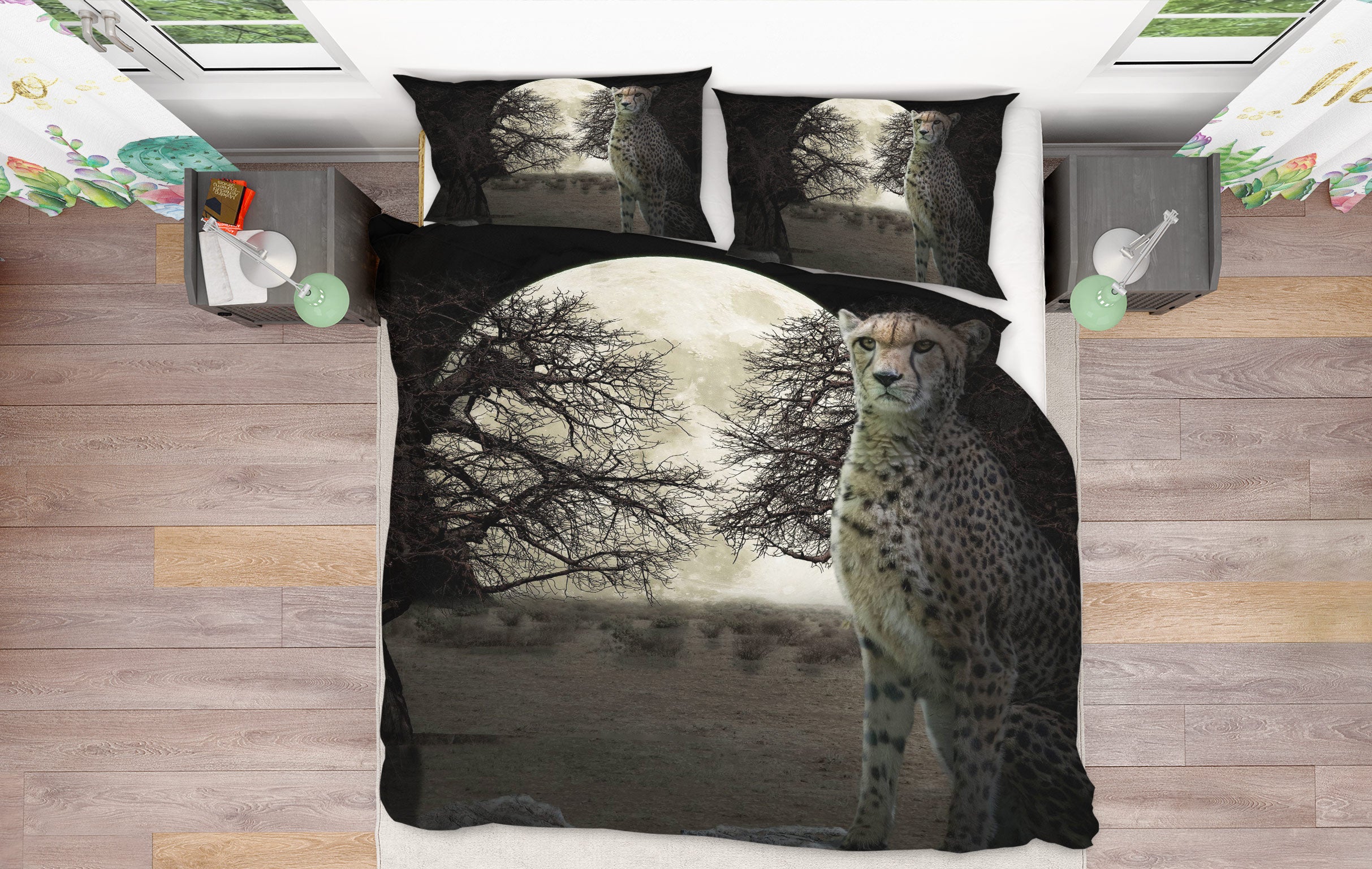 3D Moon Tree Leopard 8561 Beth Sheridan Bedding Bed Pillowcases Quilt
