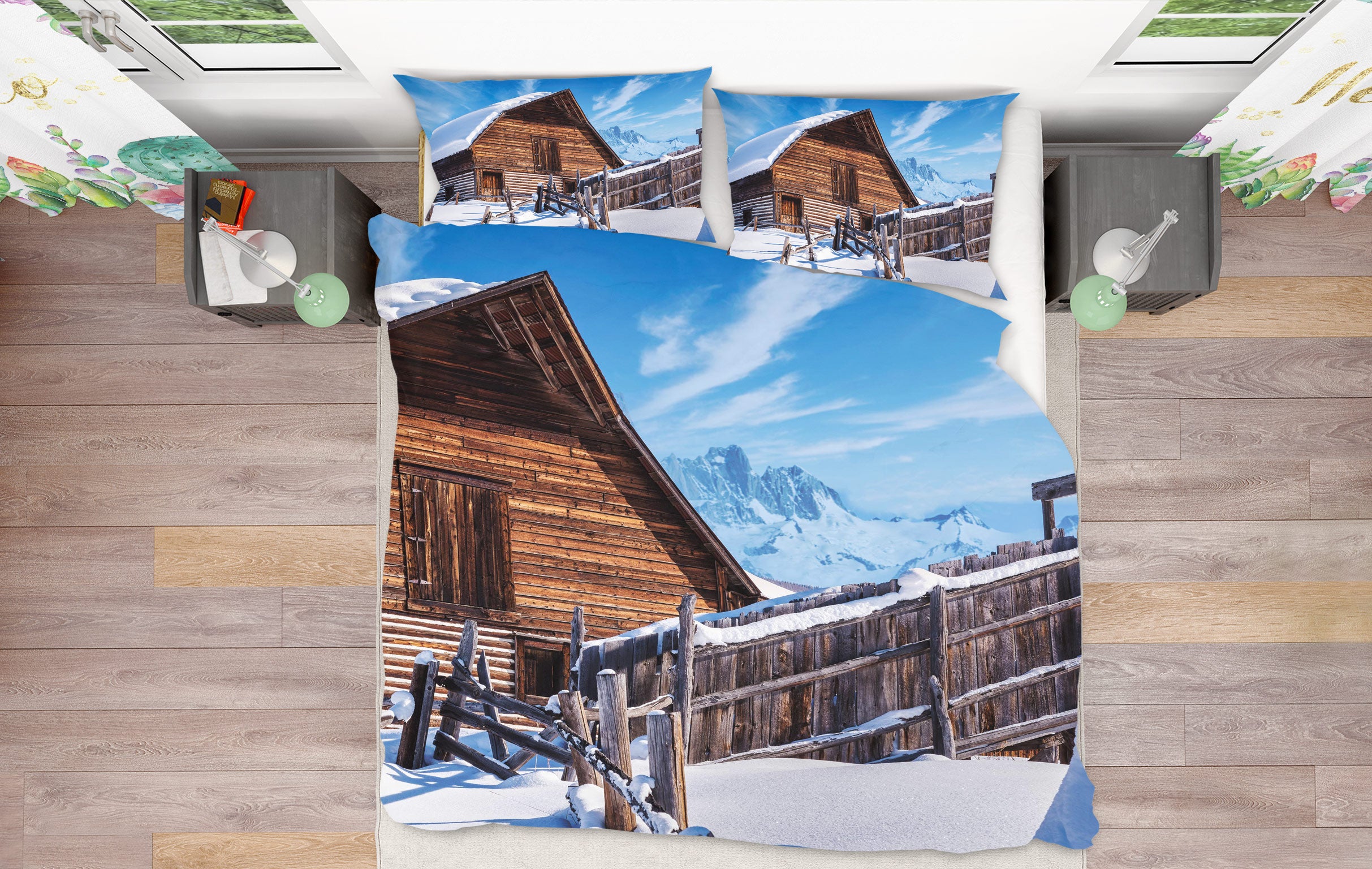 3D Snow Chalet Wooden Fence 8579 Beth Sheridan Bedding Bed Pillowcases Quilt