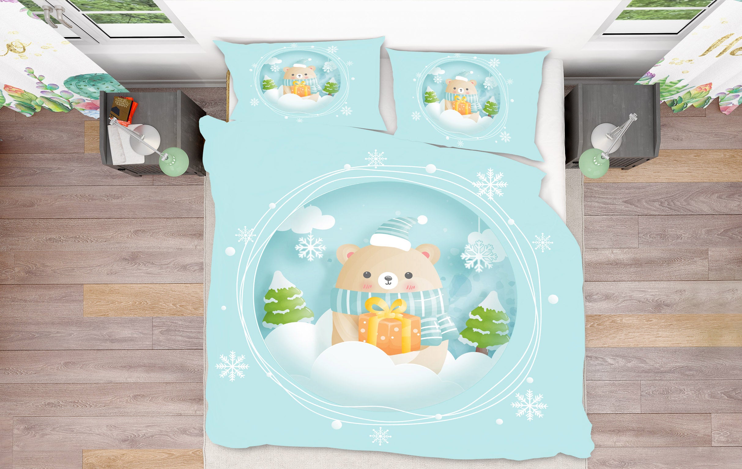 3D Bear Snowflake 64003 Bed Pillowcases Quilt