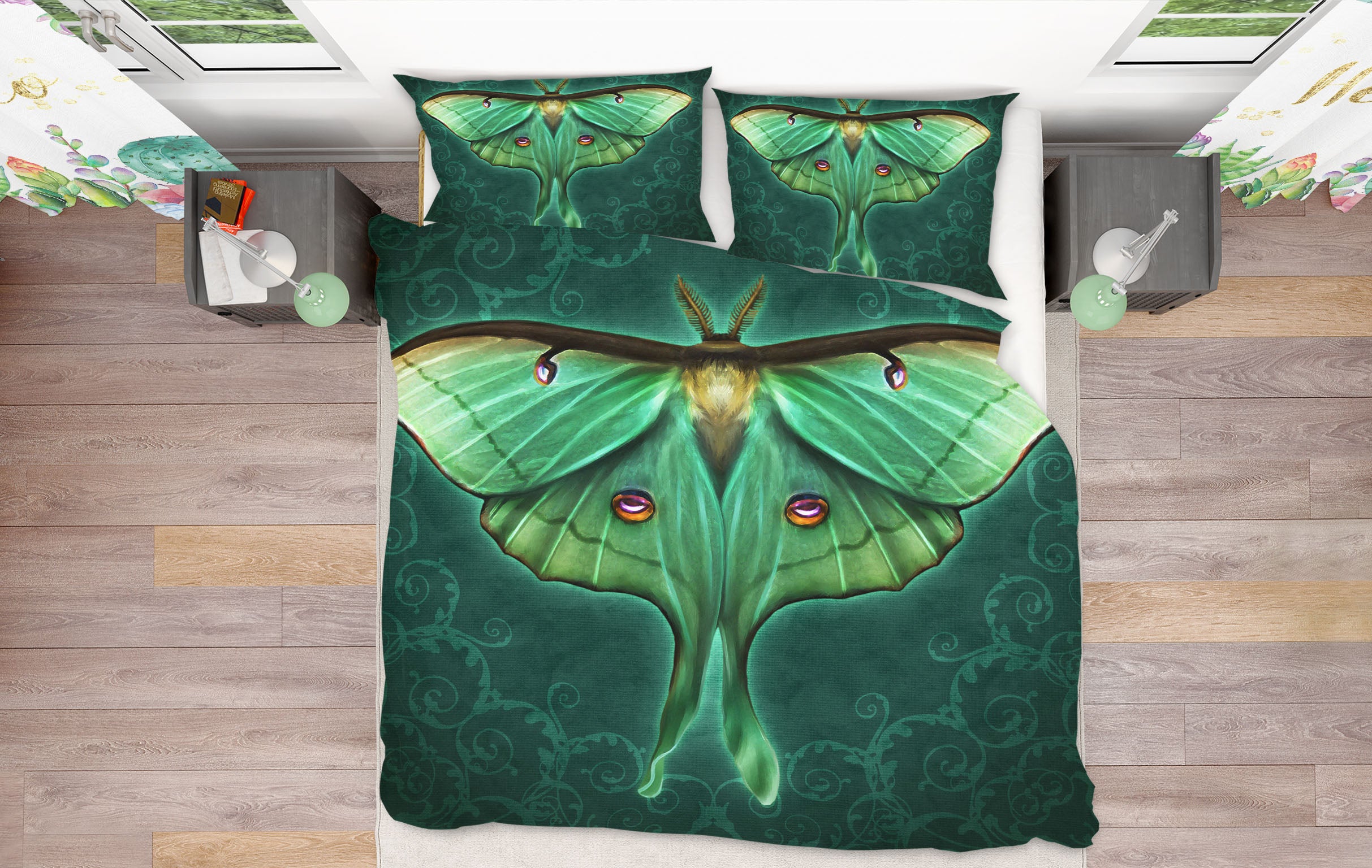 3D Green Moth 8816 Brigid Ashwood Bedding Bed Pillowcases Quilt Cover Duvet Cover