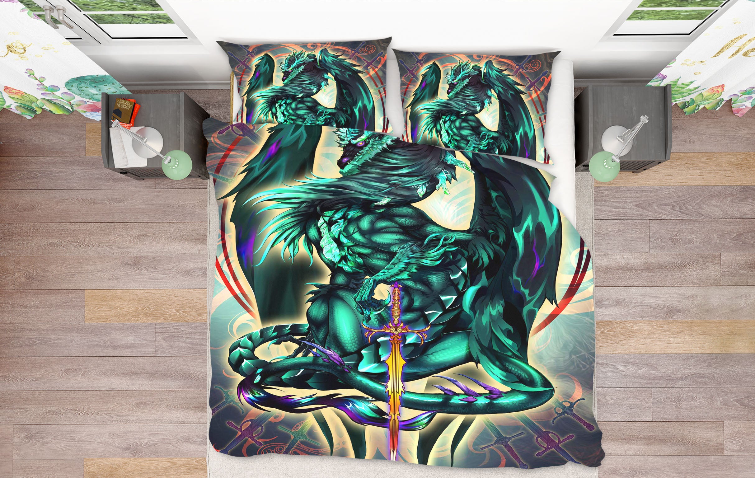 3D Green Dragon 8319 Ruth Thompson Bedding Bed Pillowcases Quilt Cover Duvet Cover