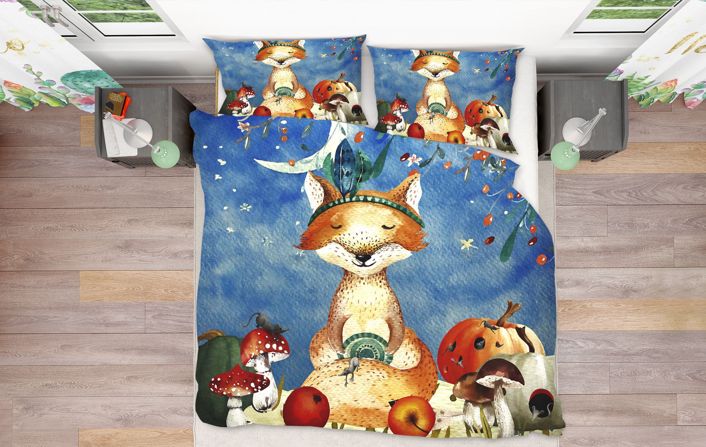 3D Moon Fox Apple 006 Uta Naumann Bedding Bed Pillowcases Quilt