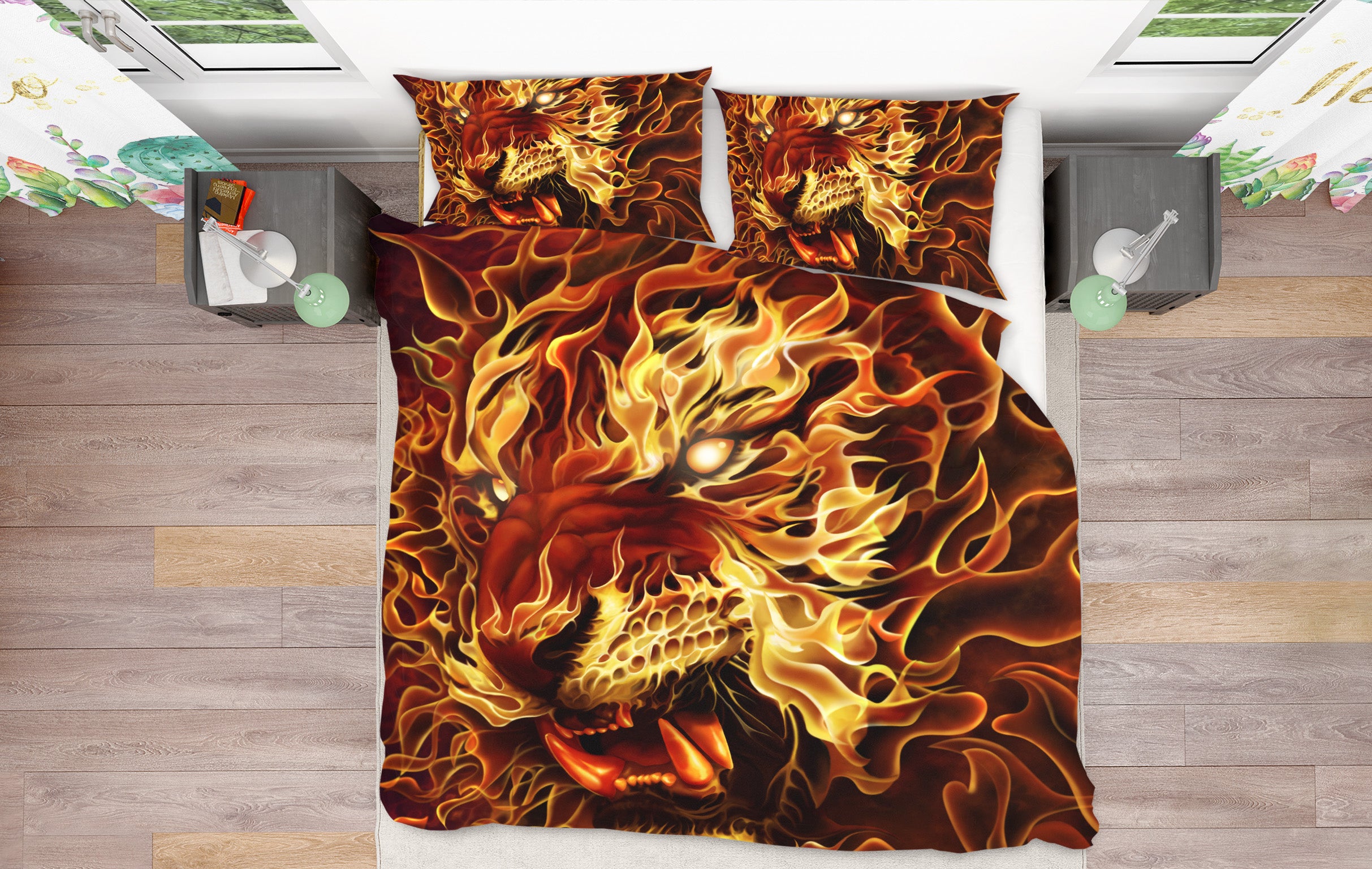 3D Flame Tiger 4087 Tom Wood Bedding Bed Pillowcases Quilt