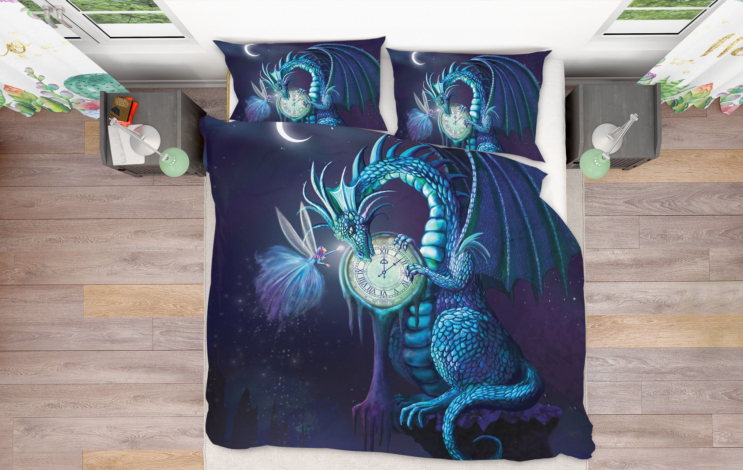 3D Clock Dragon 124 Rose Catherine Khan Bedding Bed Pillowcases Quilt
