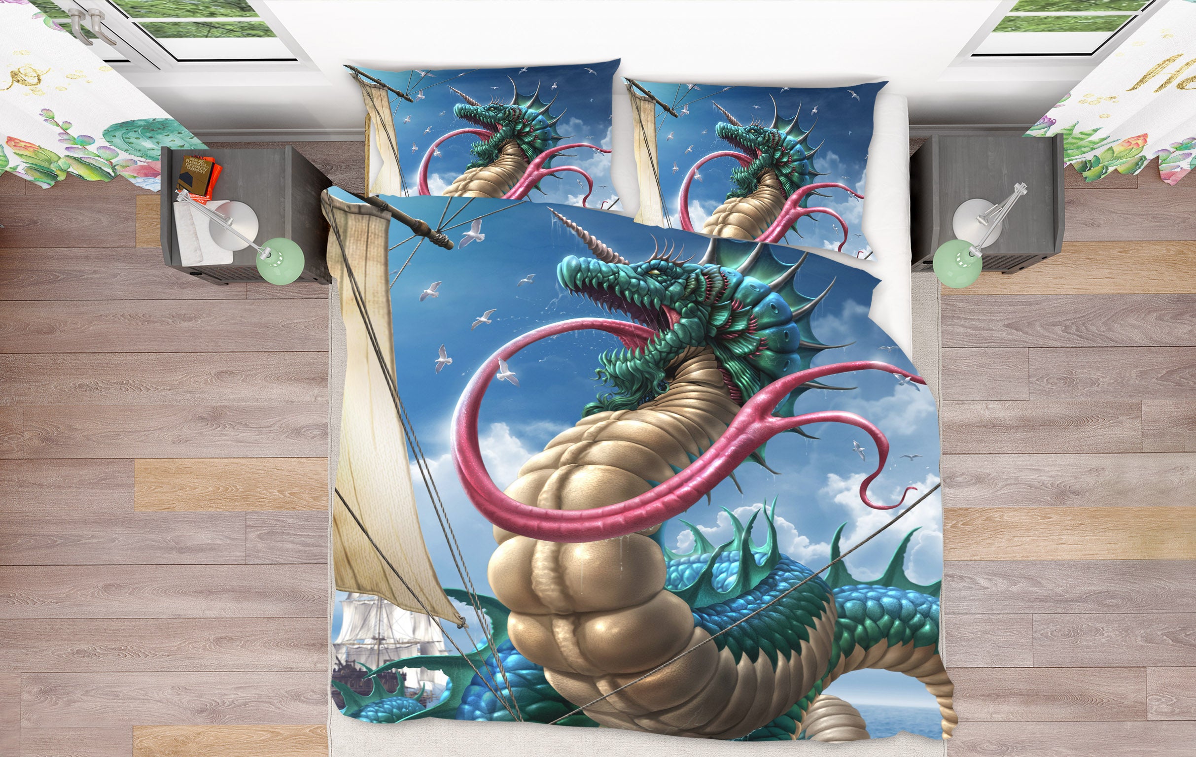 3D Dragon Long Tongue 4080 Tom Wood Bedding Bed Pillowcases Quilt