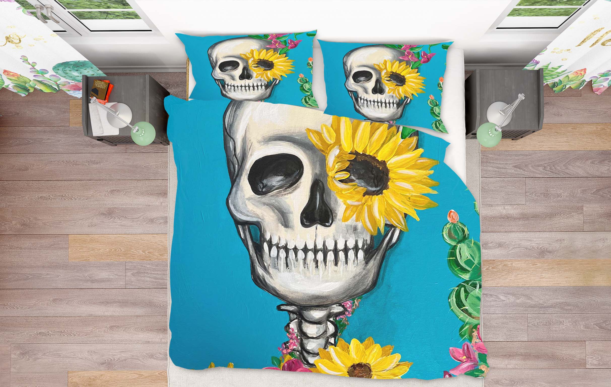 3D Skull Sunflower 3039 Jacqueline Reynoso Bedding Bed Pillowcases Quilt Cover Duvet Cover