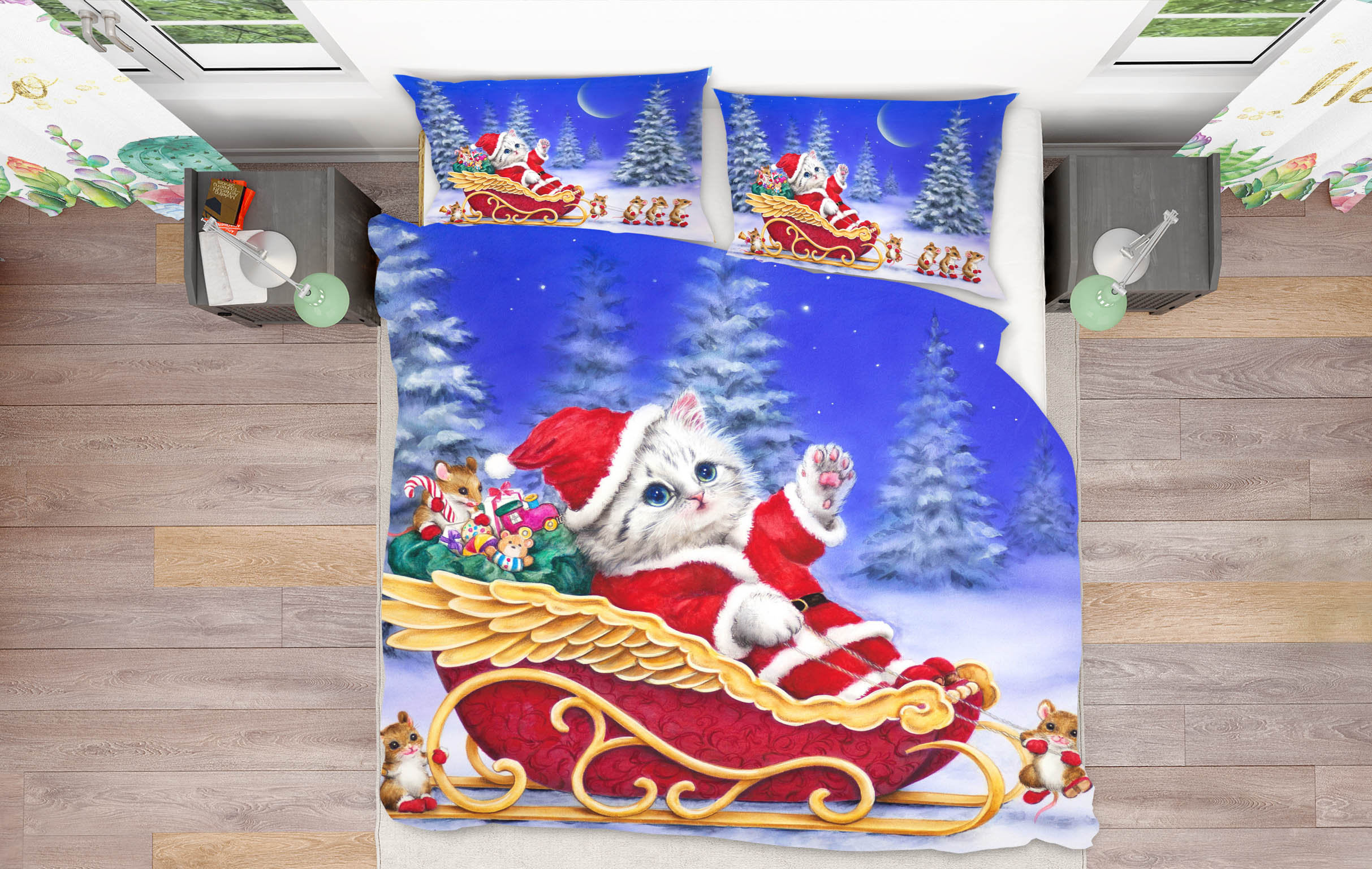 3D Christmas Cat Moon 5960 Kayomi Harai Bedding Bed Pillowcases Quilt Cover Duvet Cover