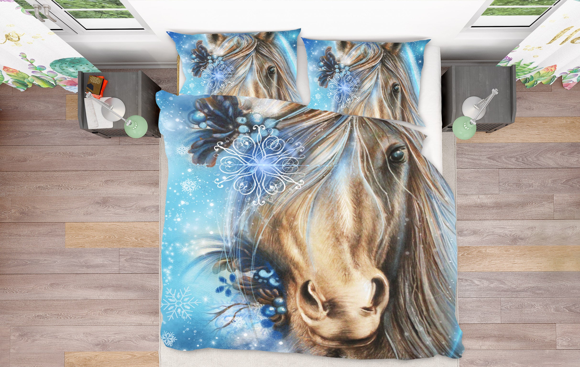 3D Snowflake Horse 8592 Sheena Pike Bedding Bed Pillowcases Quilt Cover Duvet Cover