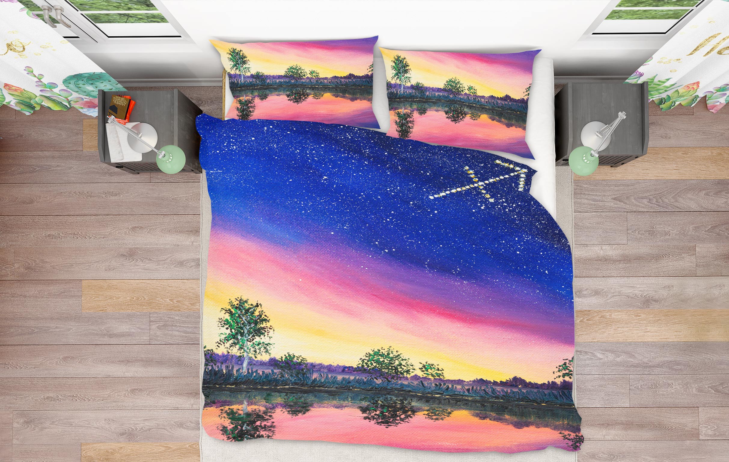 3D Starry Sky Lake Tree 1761 Marina Zotova Bedding Bed Pillowcases Quilt
