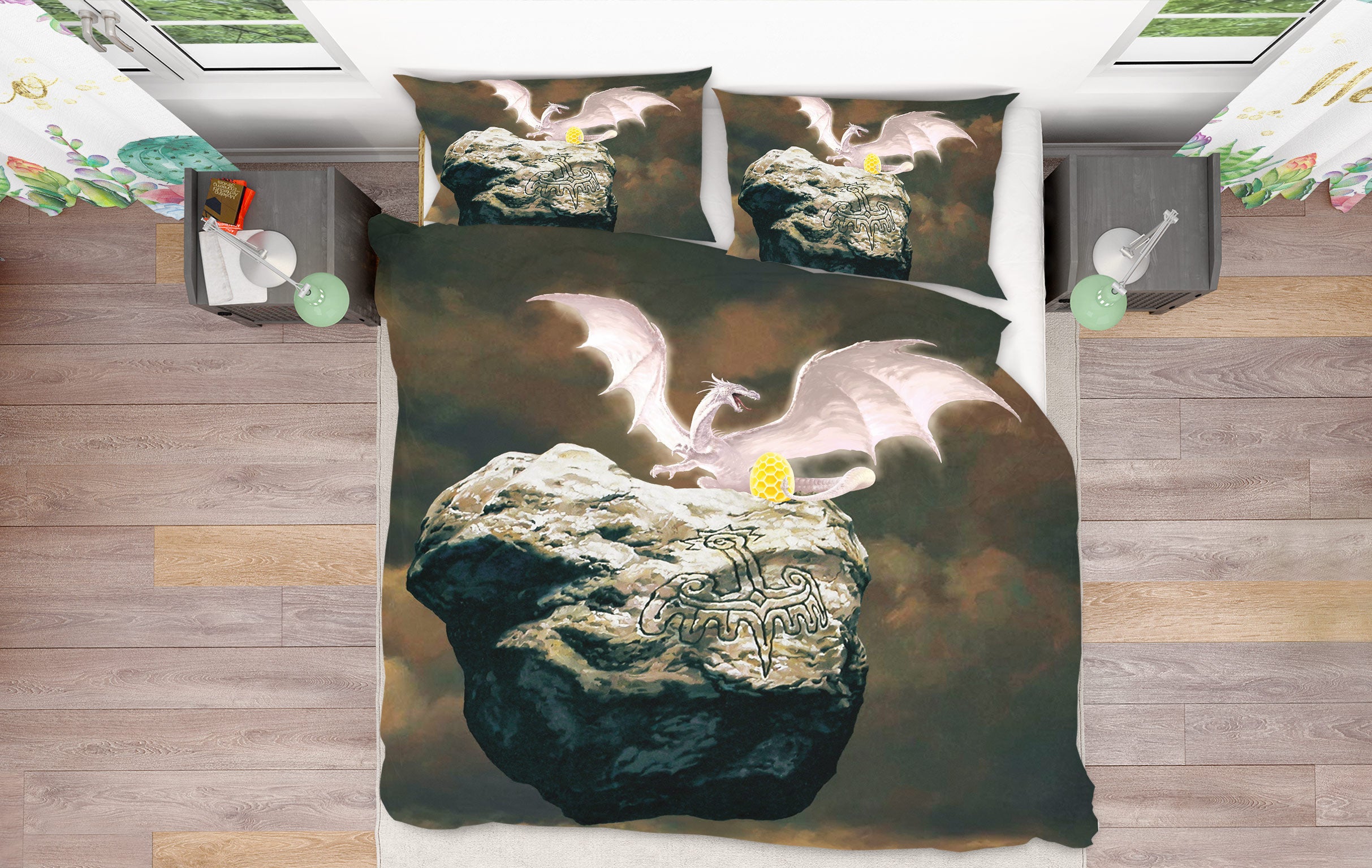3D White Dragon Golden Egg 6208 Ciruelo Bedding Bed Pillowcases Quilt