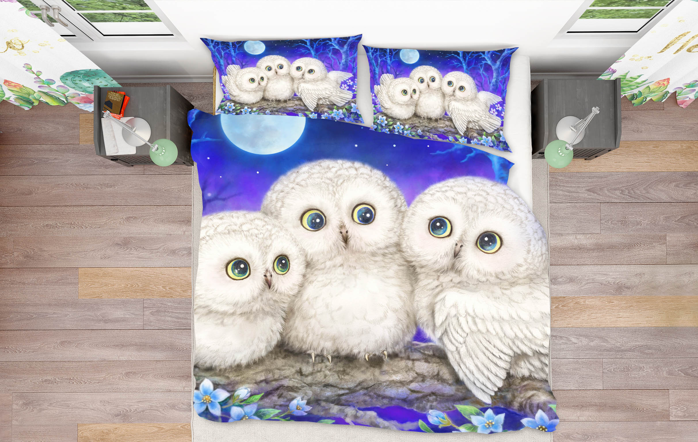 3D Owl Moon 5949 Kayomi Harai Bedding Bed Pillowcases Quilt Cover Duvet Cover