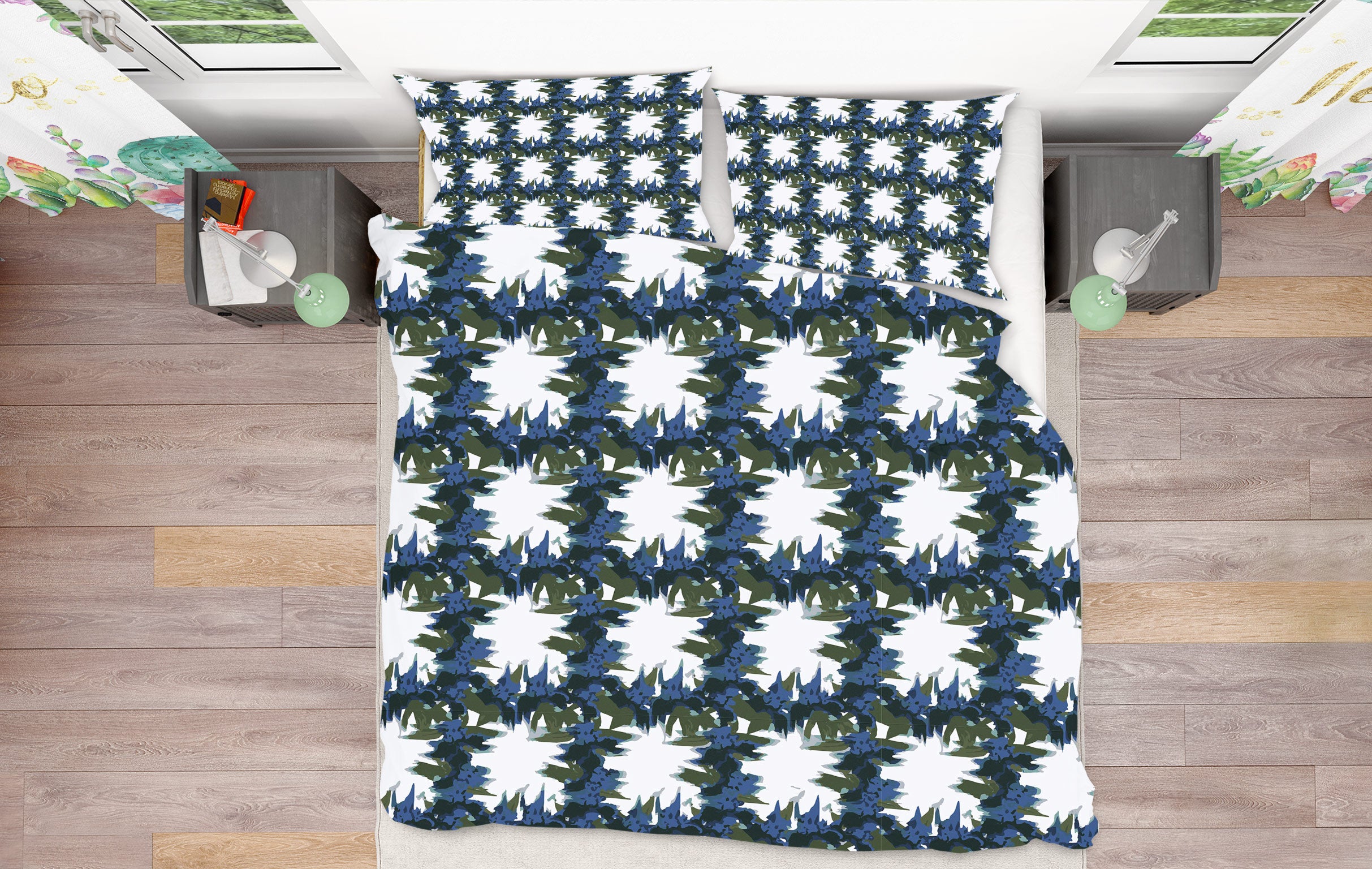 3D Blue Plaid Flower Vine 109119 Kashmira Jayaprakash Bedding Bed Pillowcases Quilt