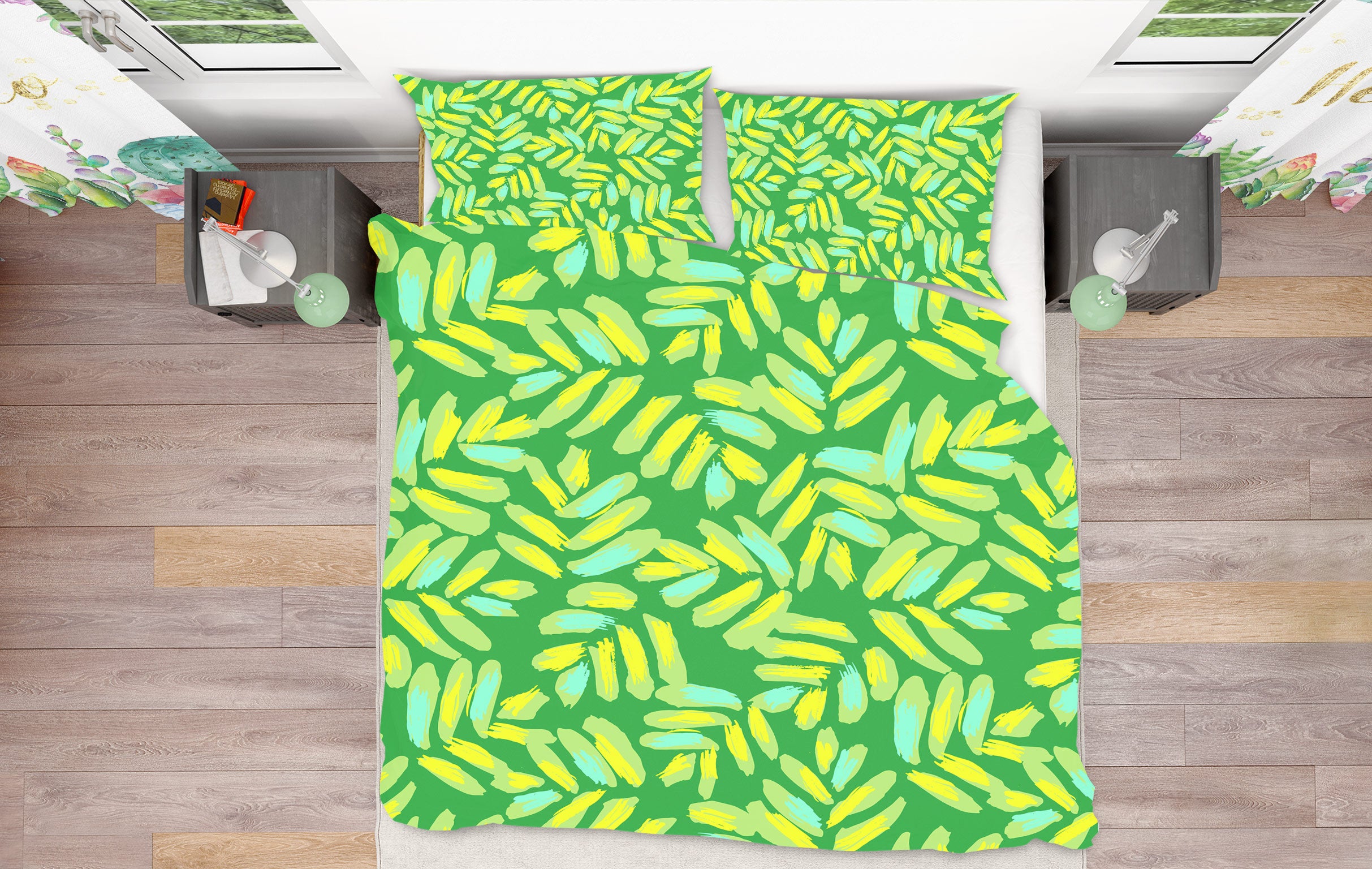 3D Yellow-Green Strips 109113 Kashmira Jayaprakash Bedding Bed Pillowcases Quilt