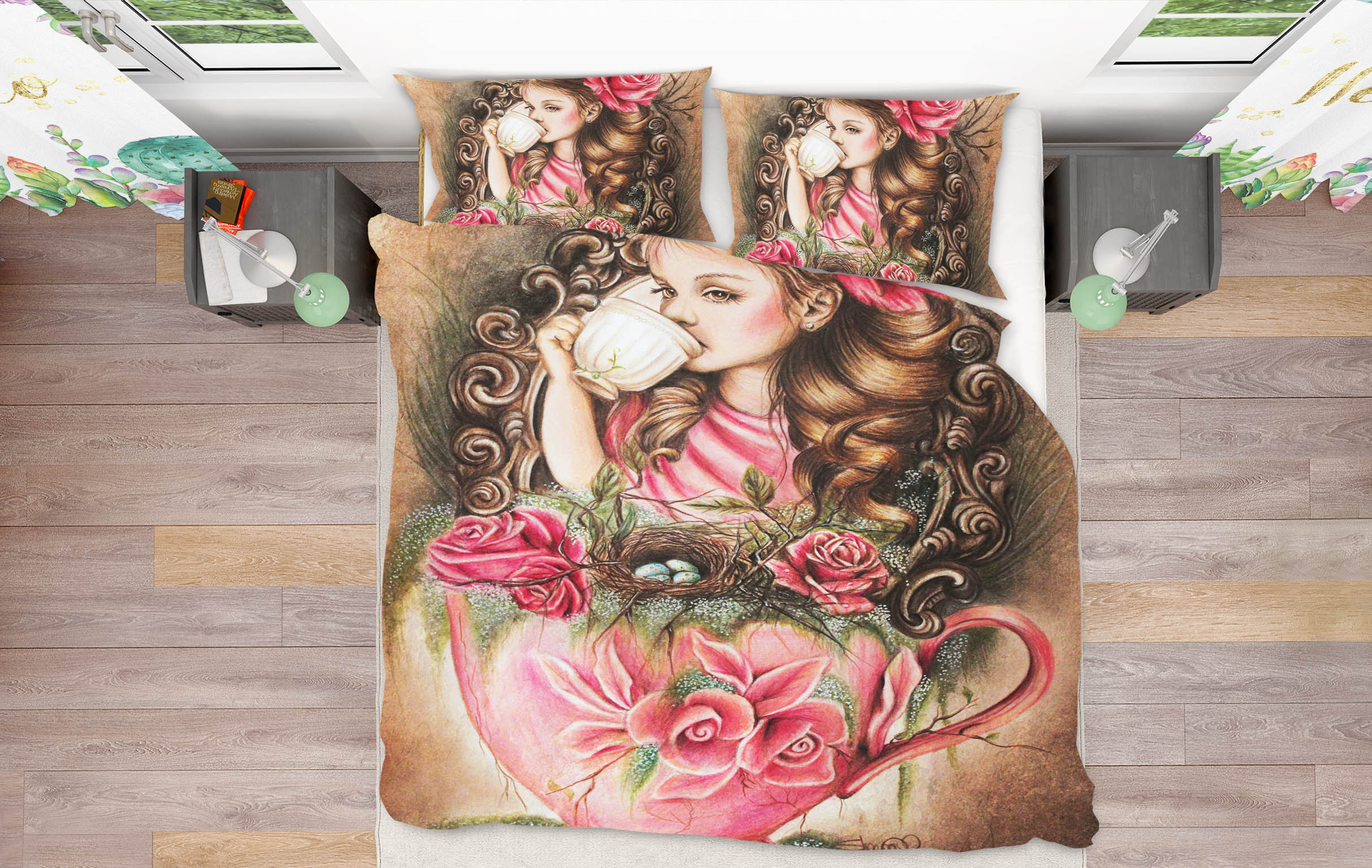 3D Red Rose Girl 8591 Sheena Pike Bedding Bed Pillowcases Quilt Cover Duvet Cover