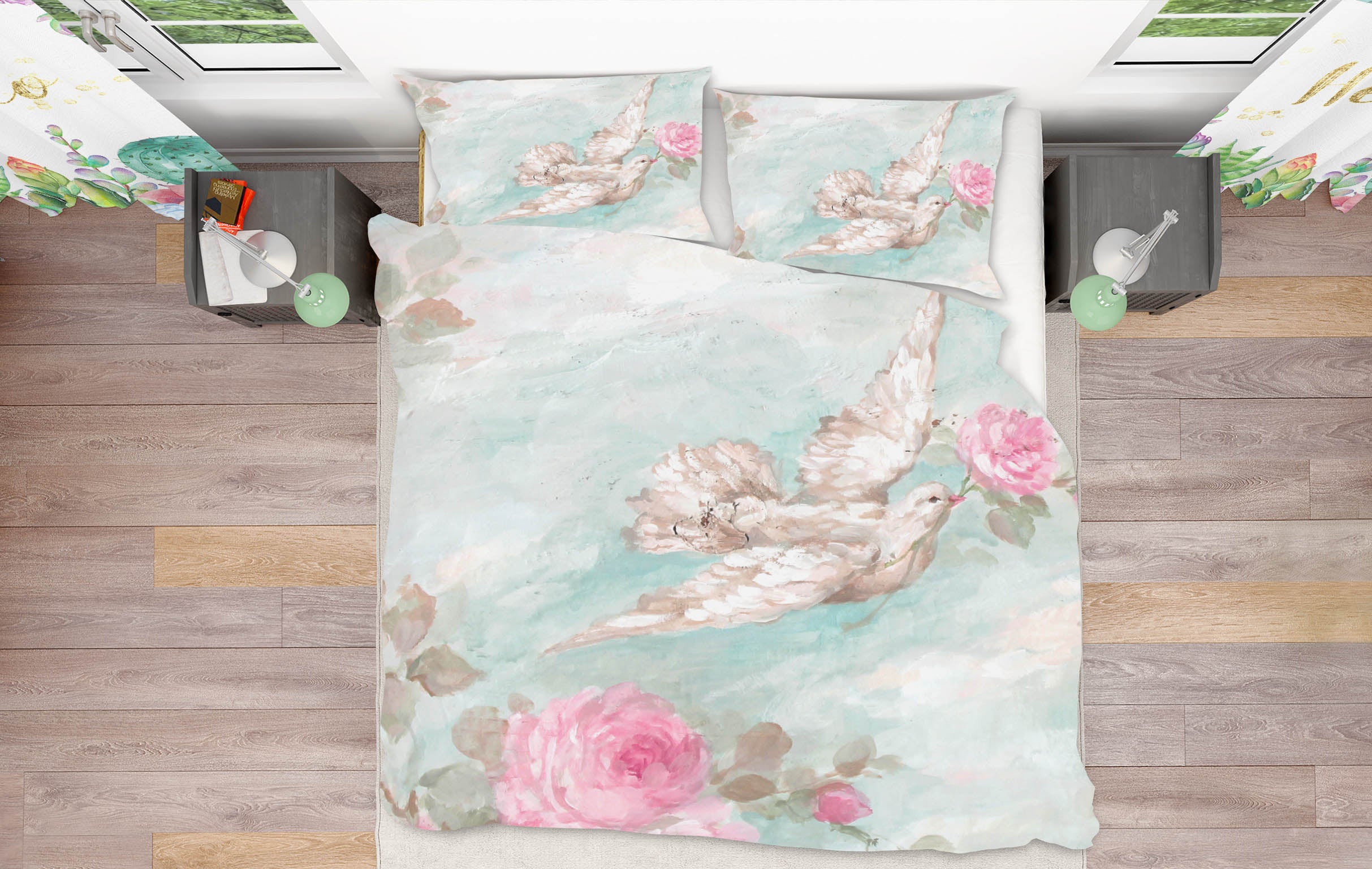 3D Pigeon Pink Flower 120 Debi Coules Bedding Bed Pillowcases Quilt