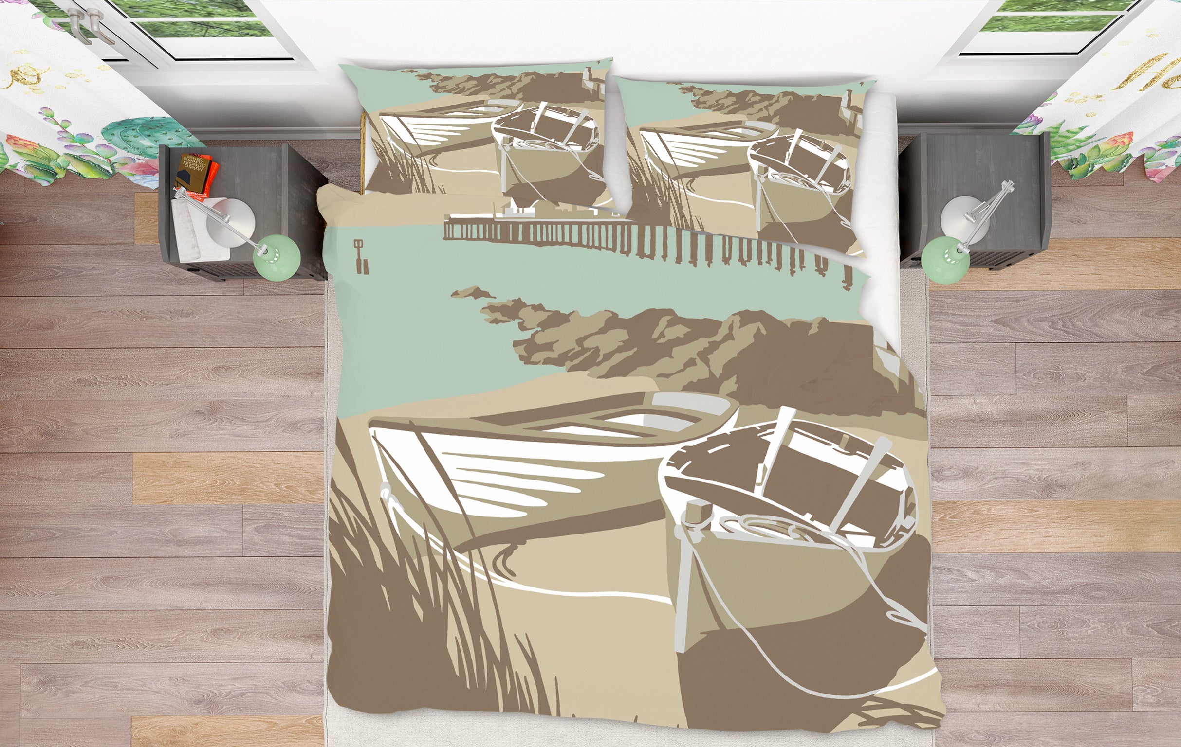 3D Southwold Boats Pier 2058 Steve Read Bedding Bed Pillowcases Quilt