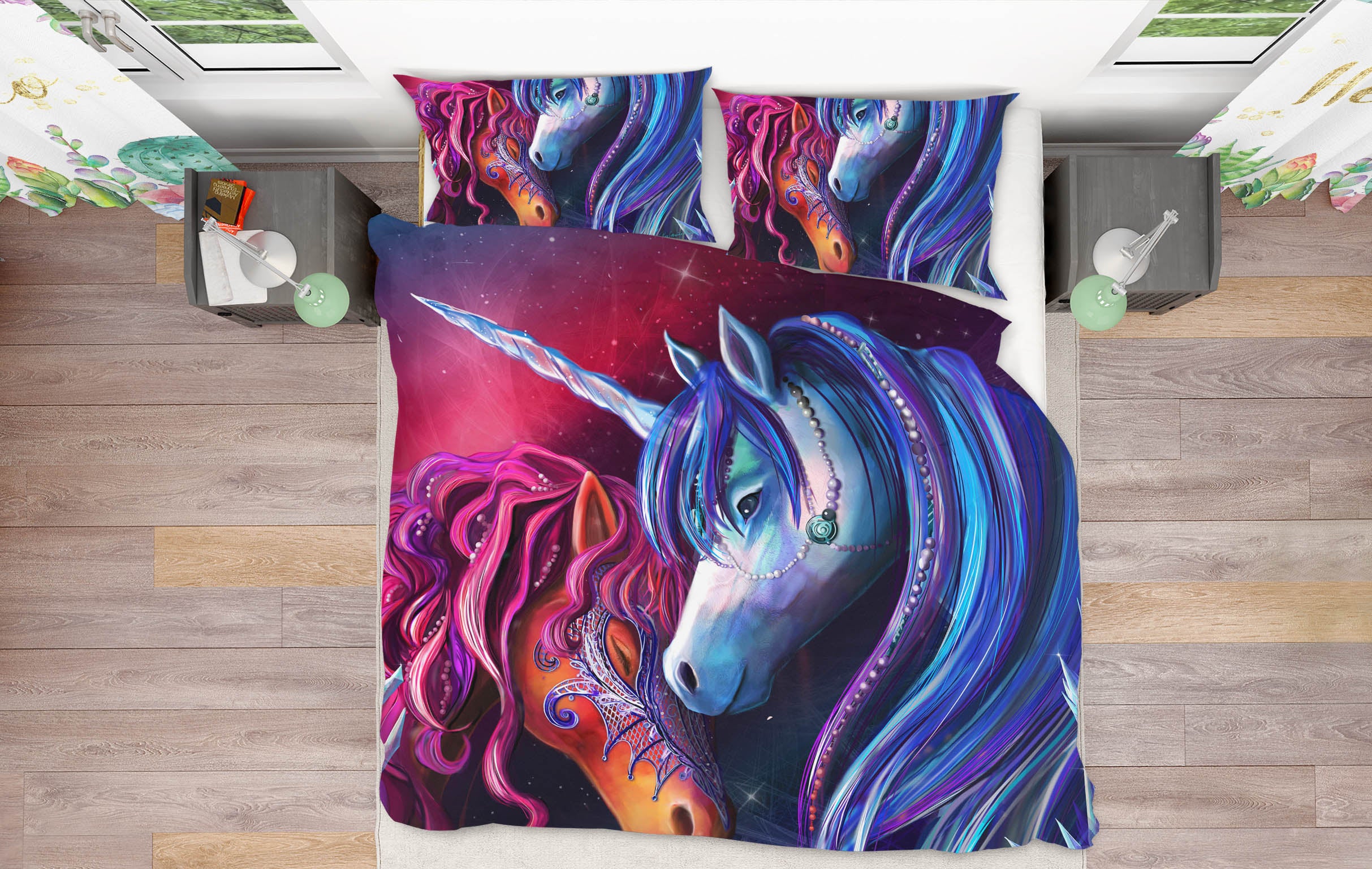 3D Two Horses 106 Rose Catherine Khan Bedding Bed Pillowcases Quilt