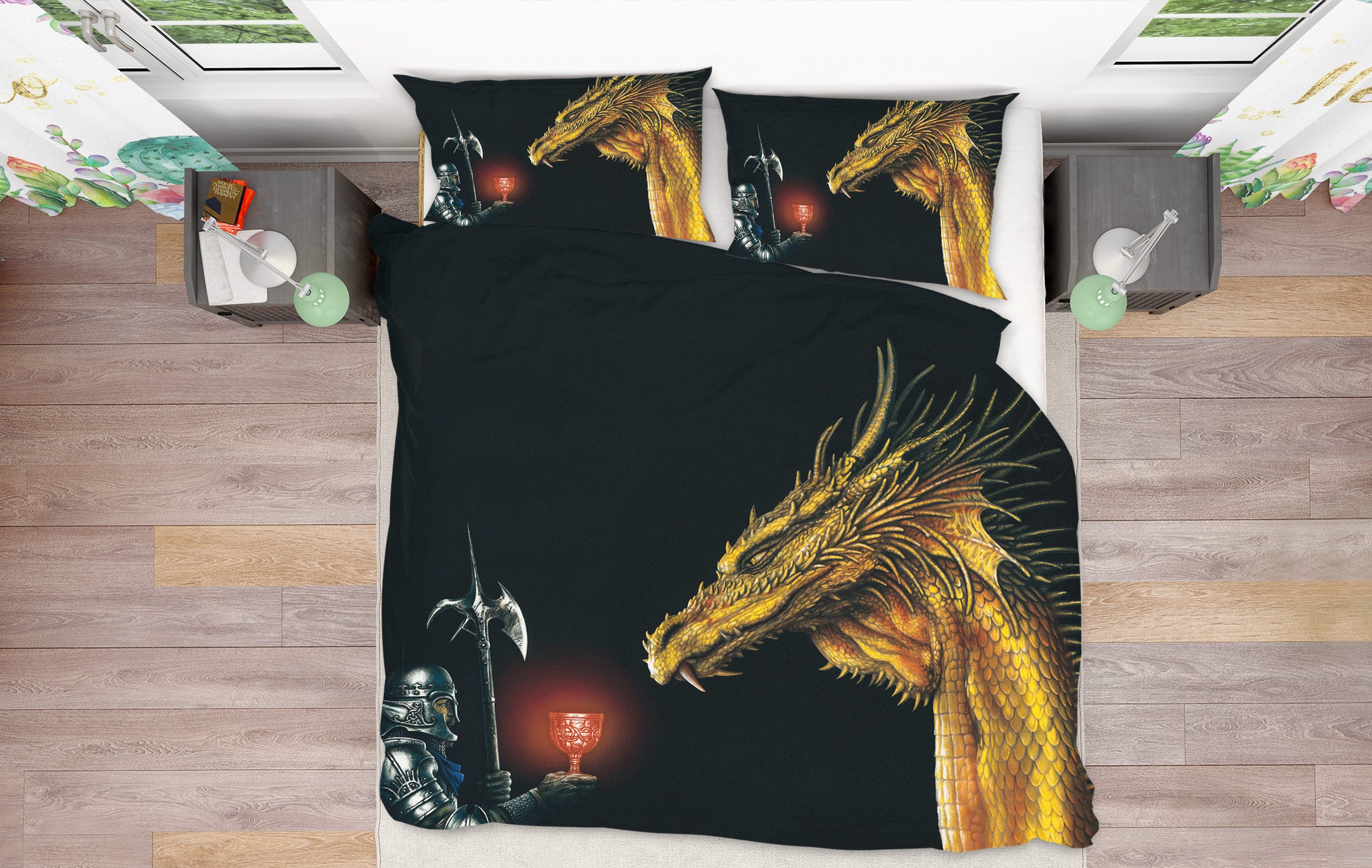 3D Armored Soldier Cup Golden Dragon 6171 Ciruelo Bedding Bed Pillowcases Quilt