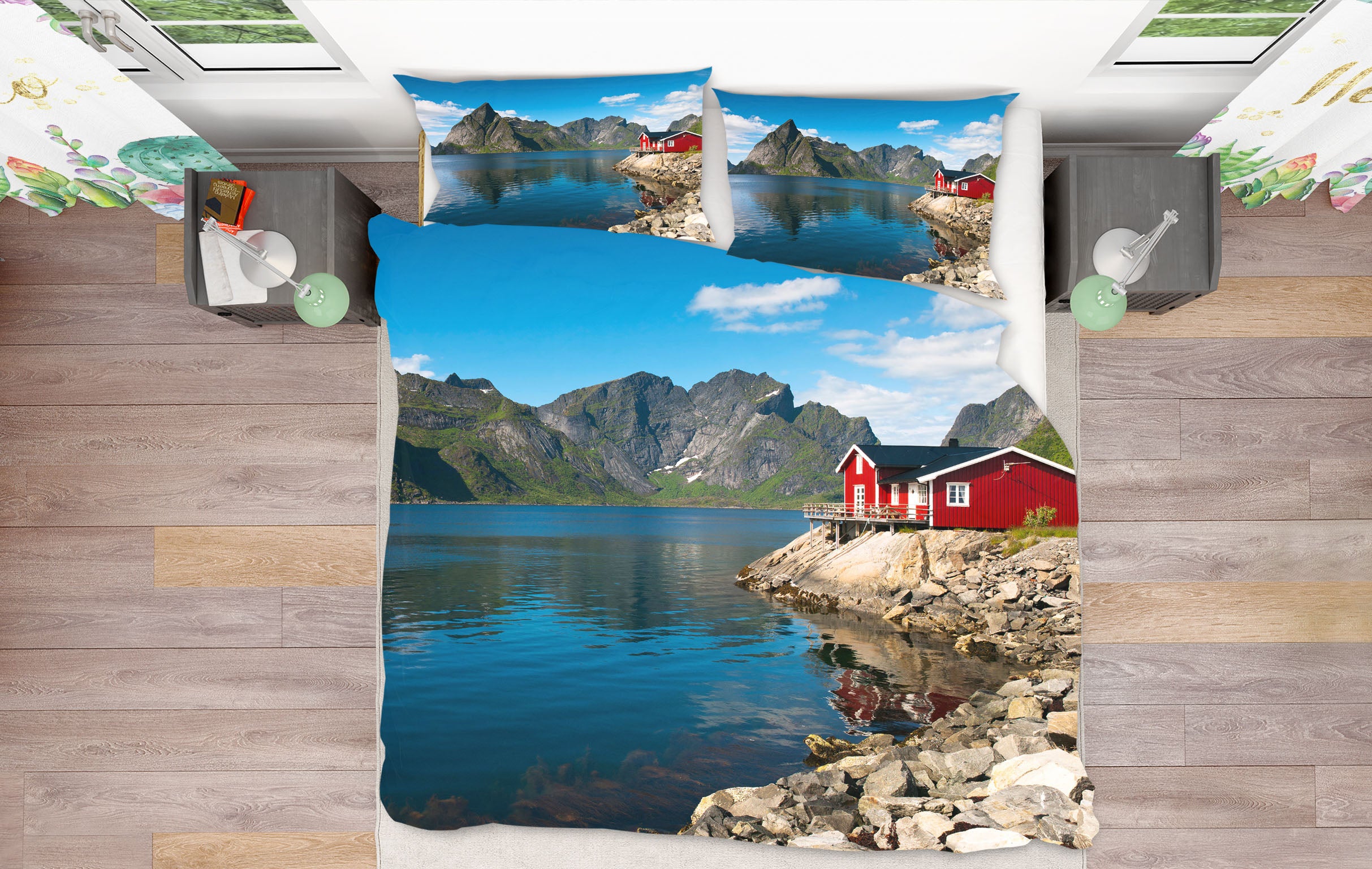 3D Lakeside Red Houses 8590 Assaf Frank Bedding Bed Pillowcases Quilt