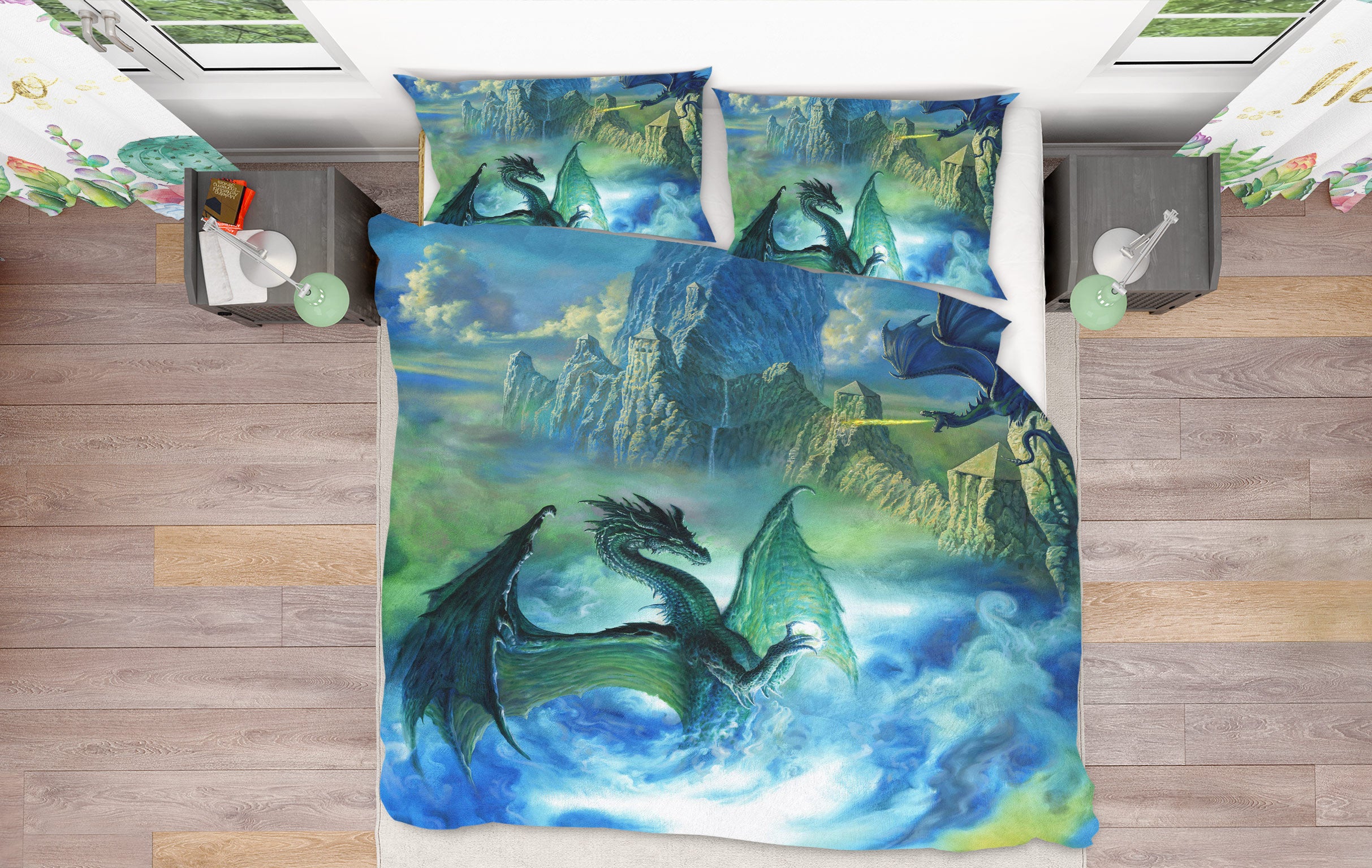 3D Mountain Blue Cloud Dragon 7030 Ciruelo Bedding Bed Pillowcases Quilt