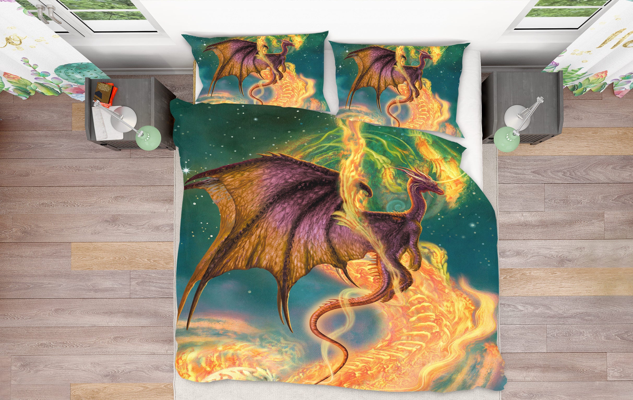 3D Starry Golden Pattern Dragon 7044 Ciruelo Bedding Bed Pillowcases Quilt