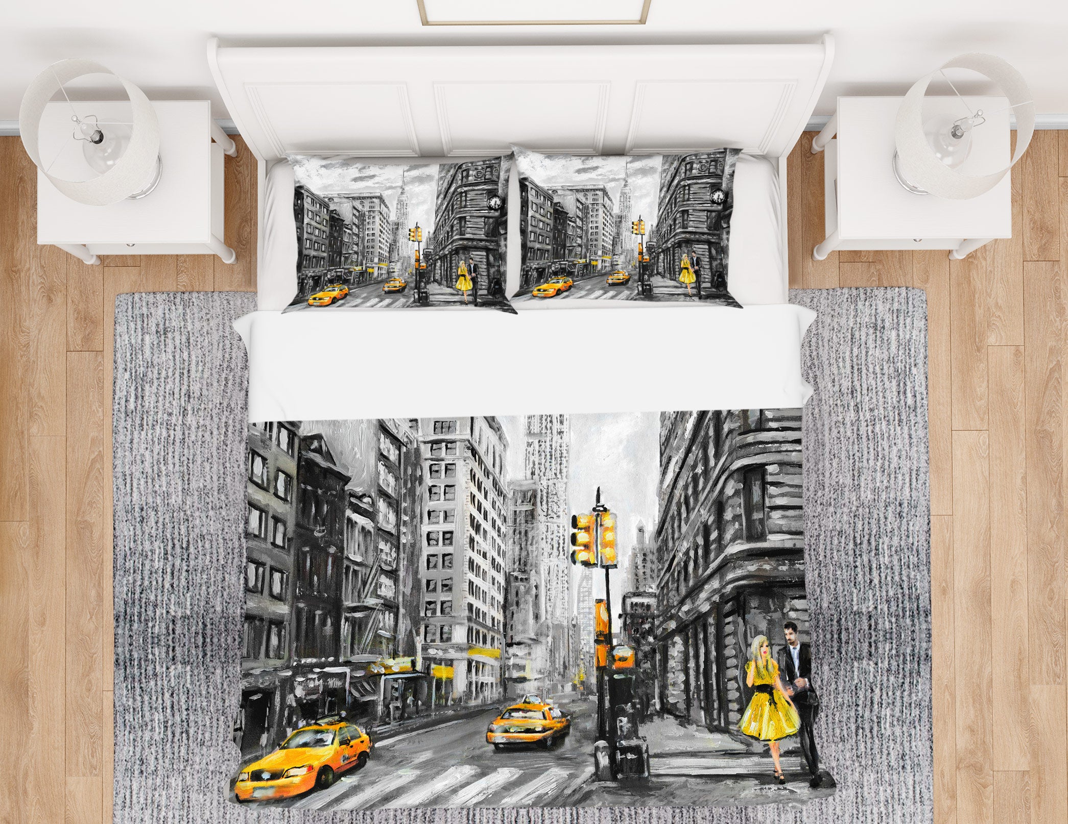 3D Taxi Street 039 Bed Pillowcases Quilt