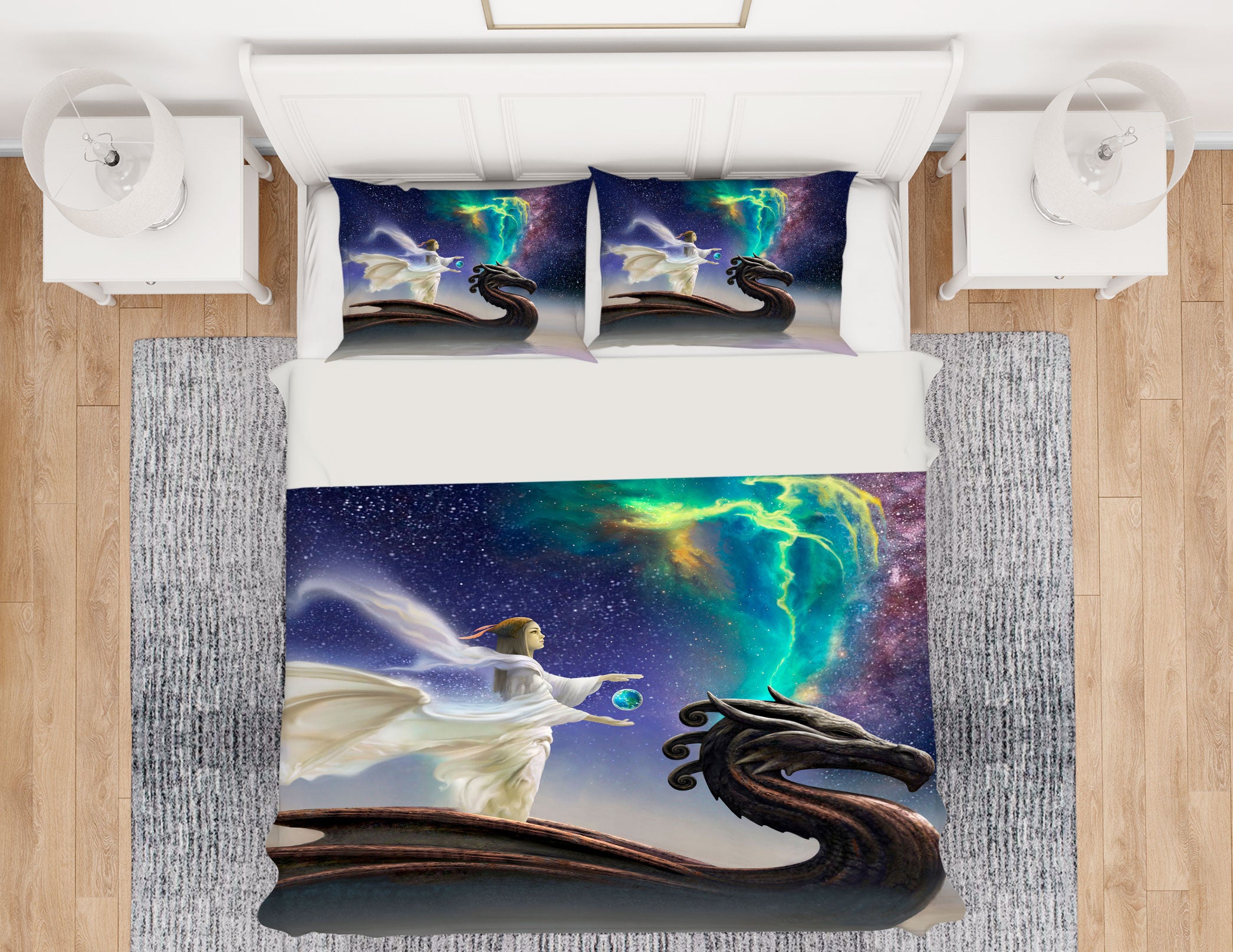 3D Starry Sky Dragon Woman 7040 Ciruelo Bedding Bed Pillowcases Quilt