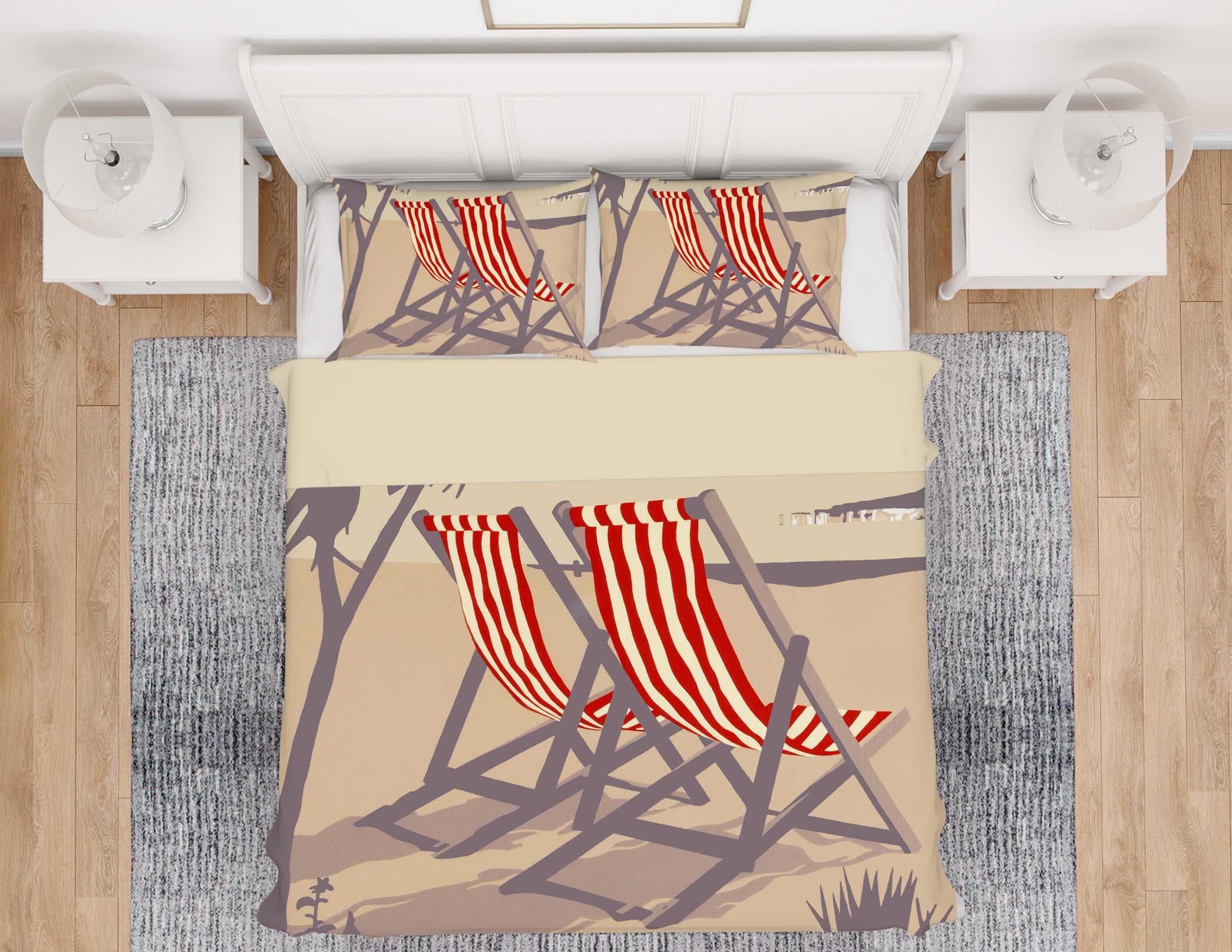 3D Bournemouth Red Deckchairs 2007 Steve Read Bedding Bed Pillowcases Quilt